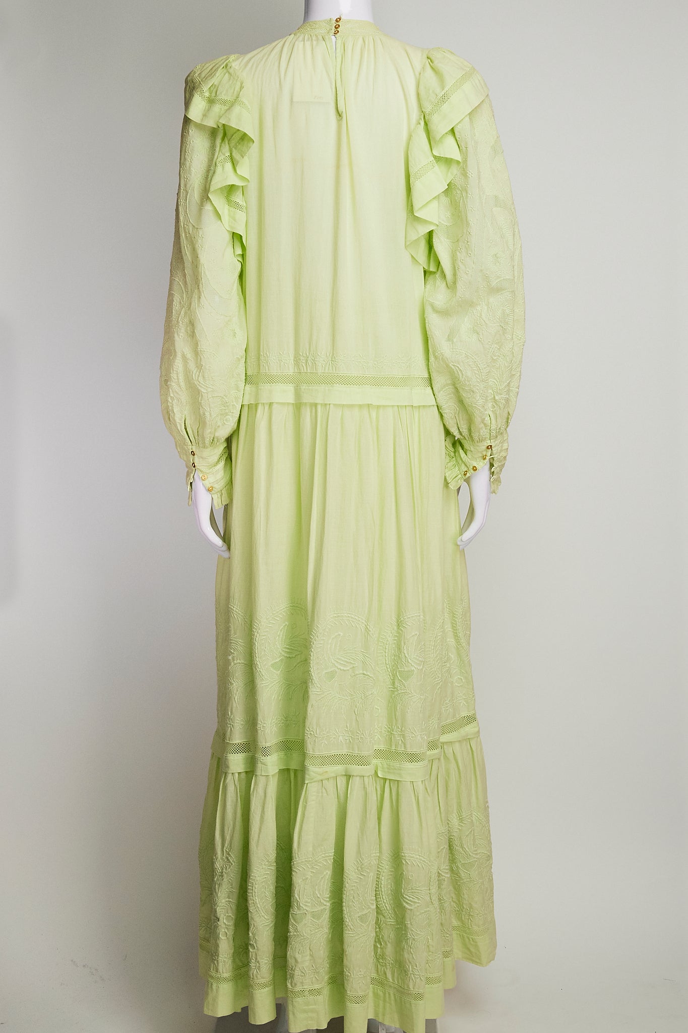 Ulla Johnson Green Embroidered Lace Tiered Dress US4