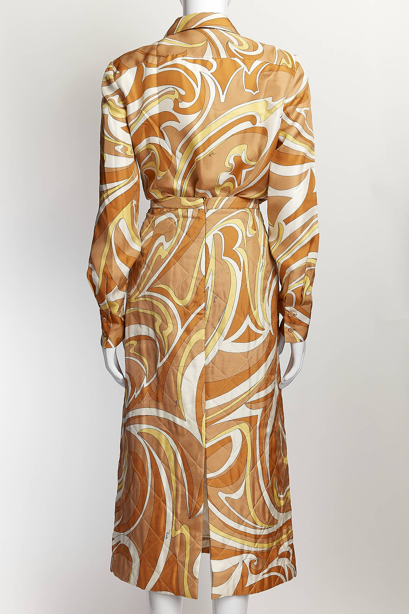 Emilio Pucci Orange Pattern Silk Shirt/Skirt Set IT42
