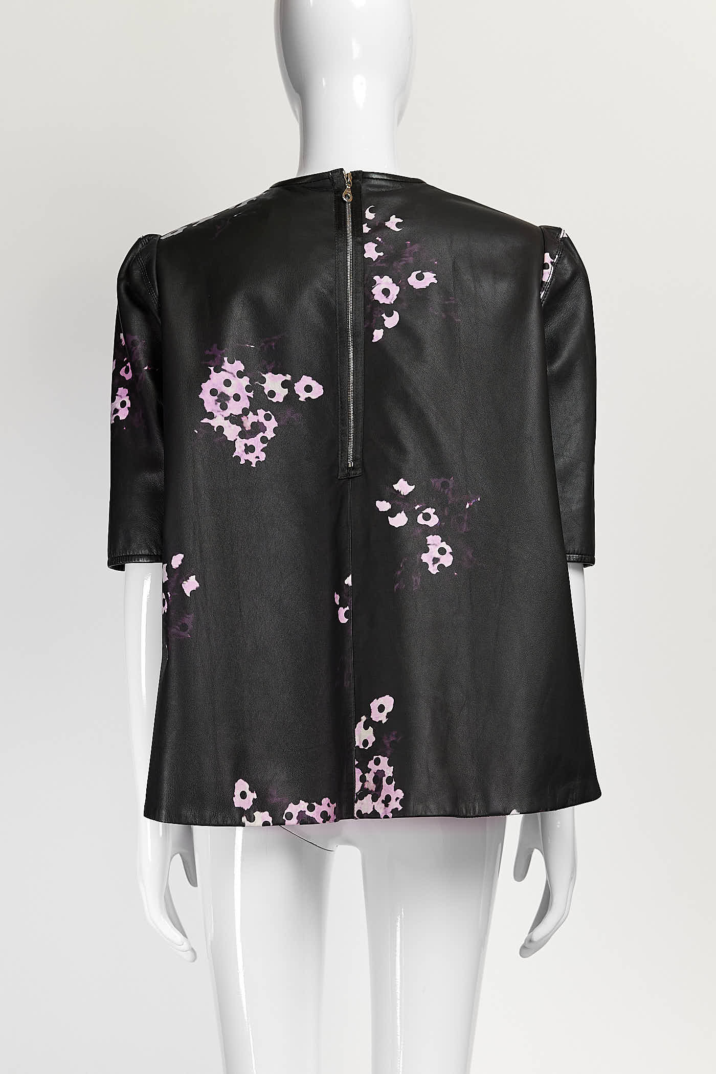 Erdem BLACK LEATHER PINK FLOWERS TOP US6