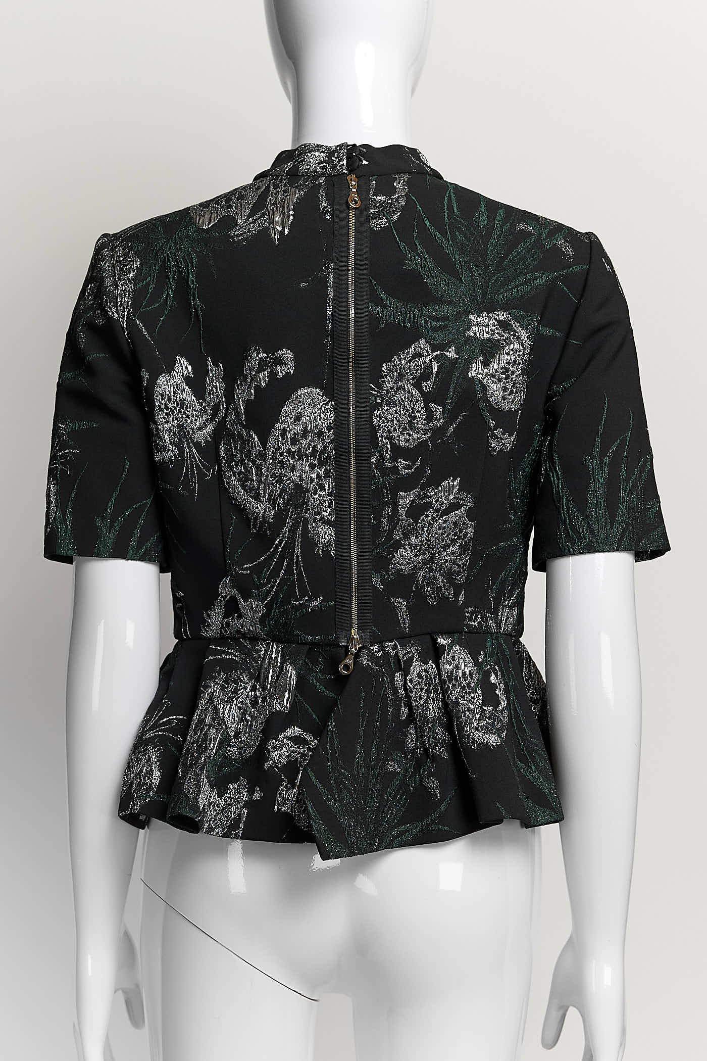 Erdem Green Floral Peplum Top US6