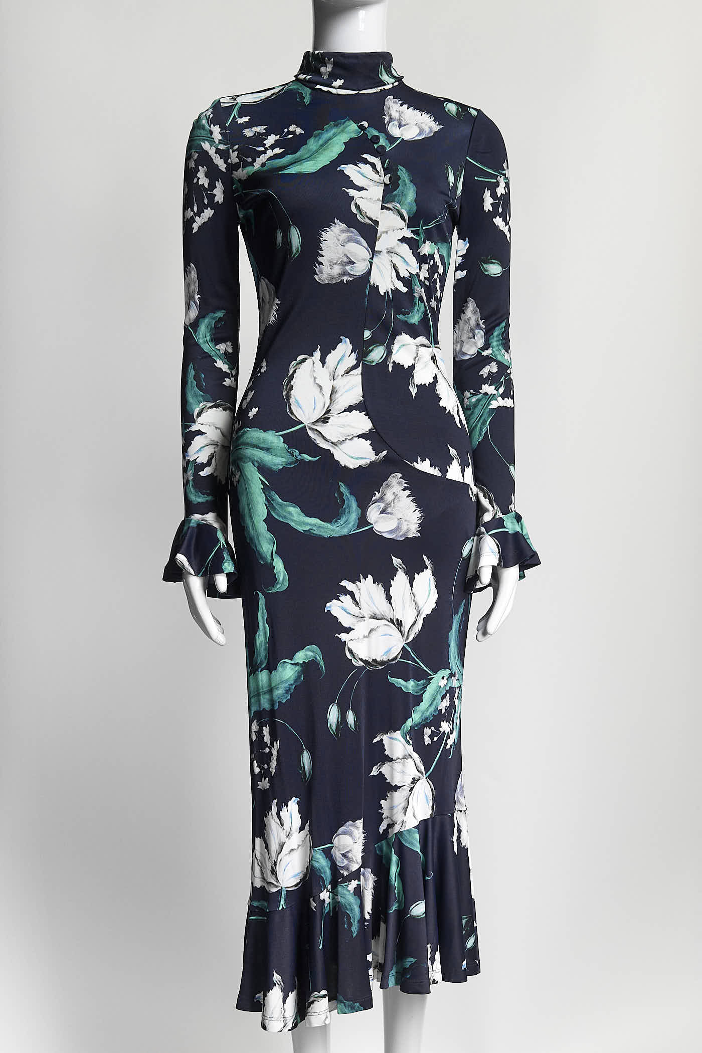 Erdem Navy/White Floral Printed Dress 10