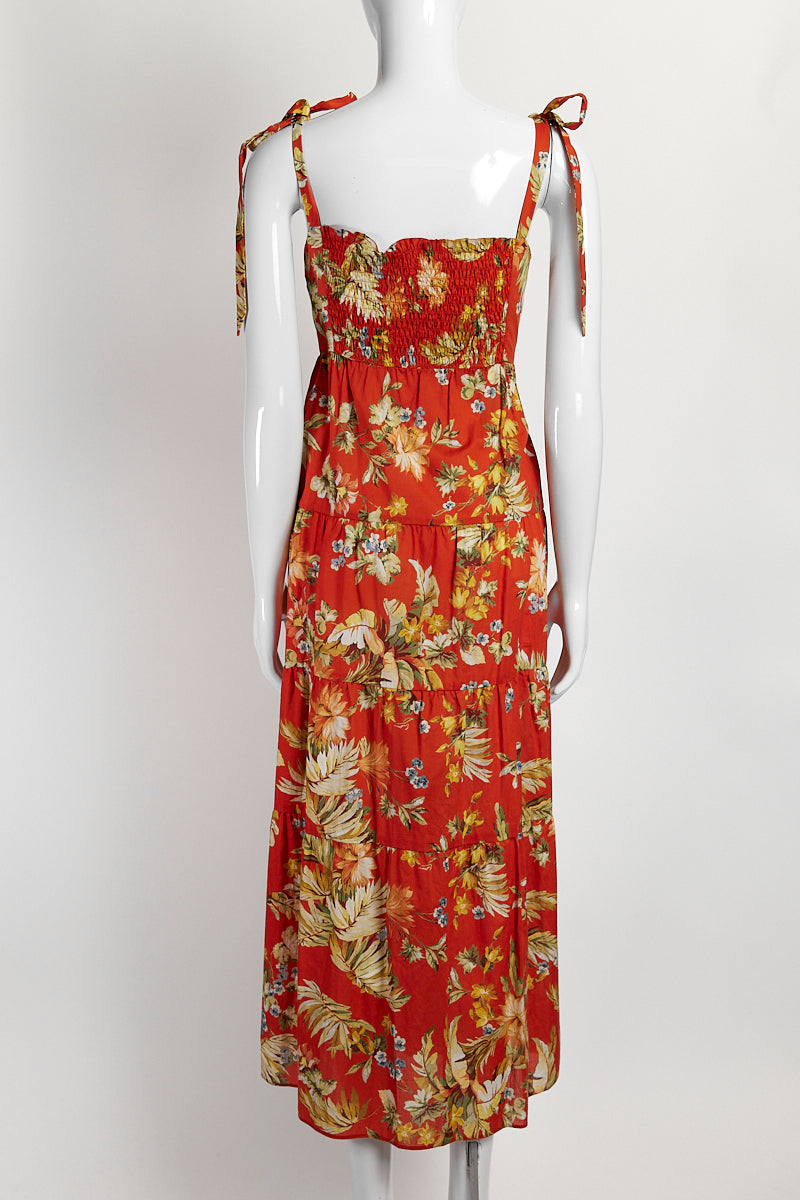 Erdem Palm Cotton Strappy Tired Midi Dress 12