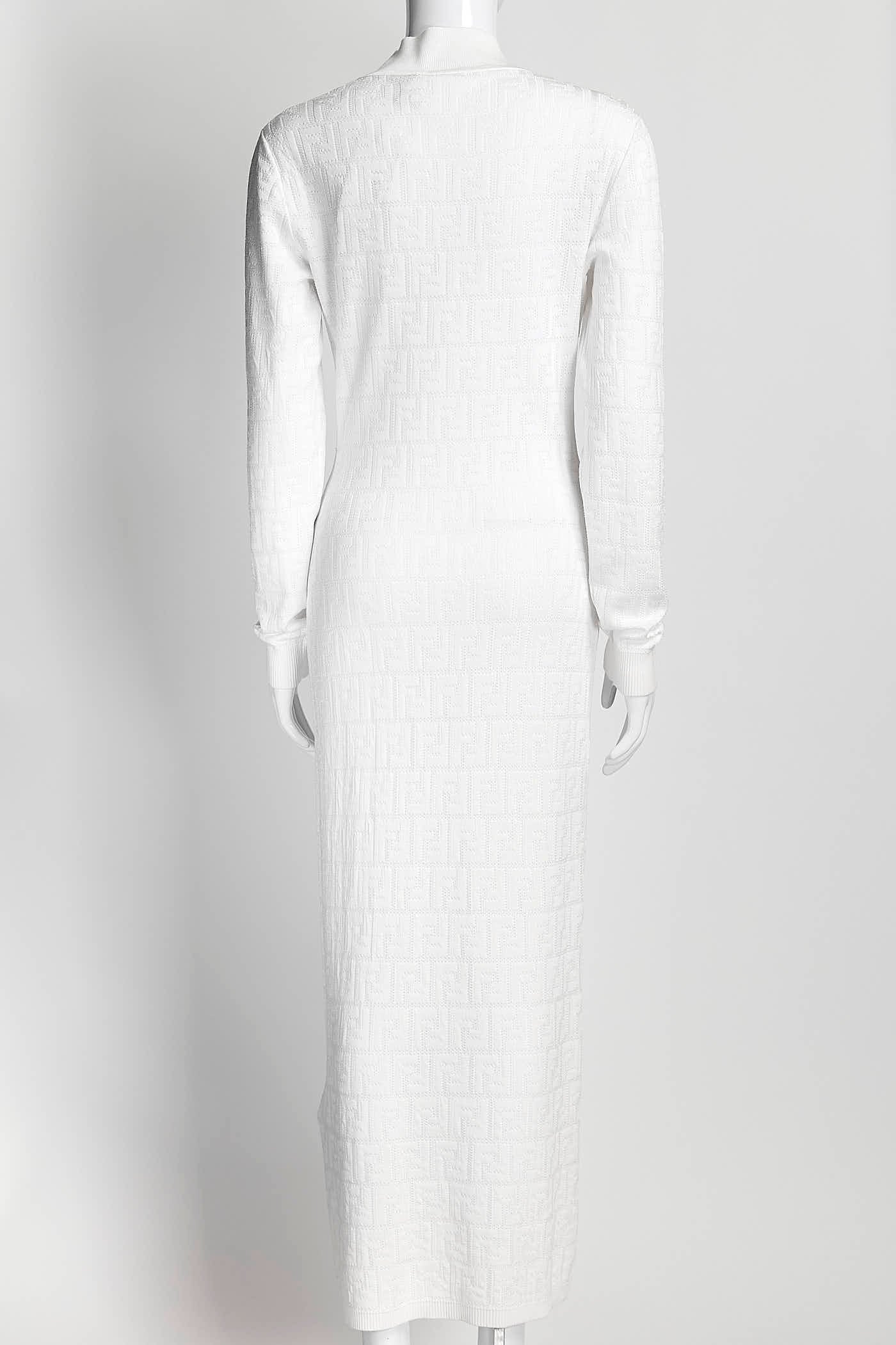 Fendi Logo White Kint Long Dress 44