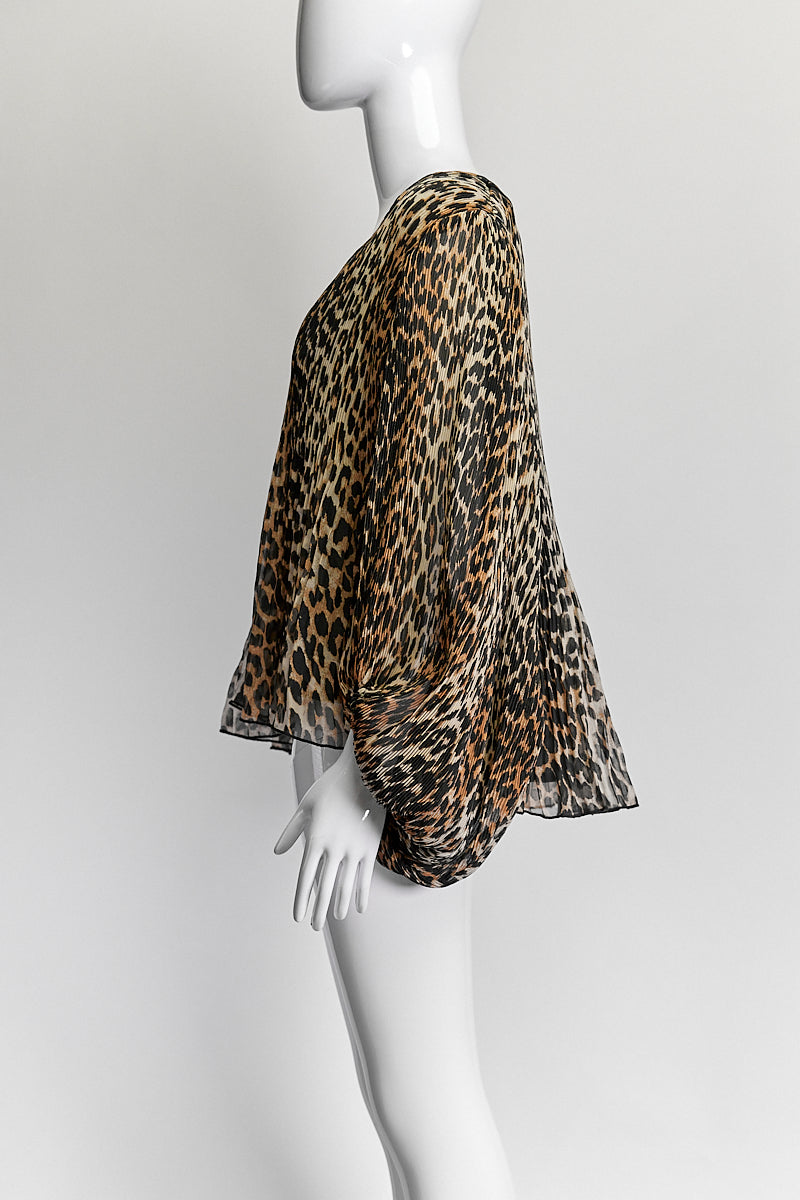 Ganni Pleated Georgette Leopard Top IT 40