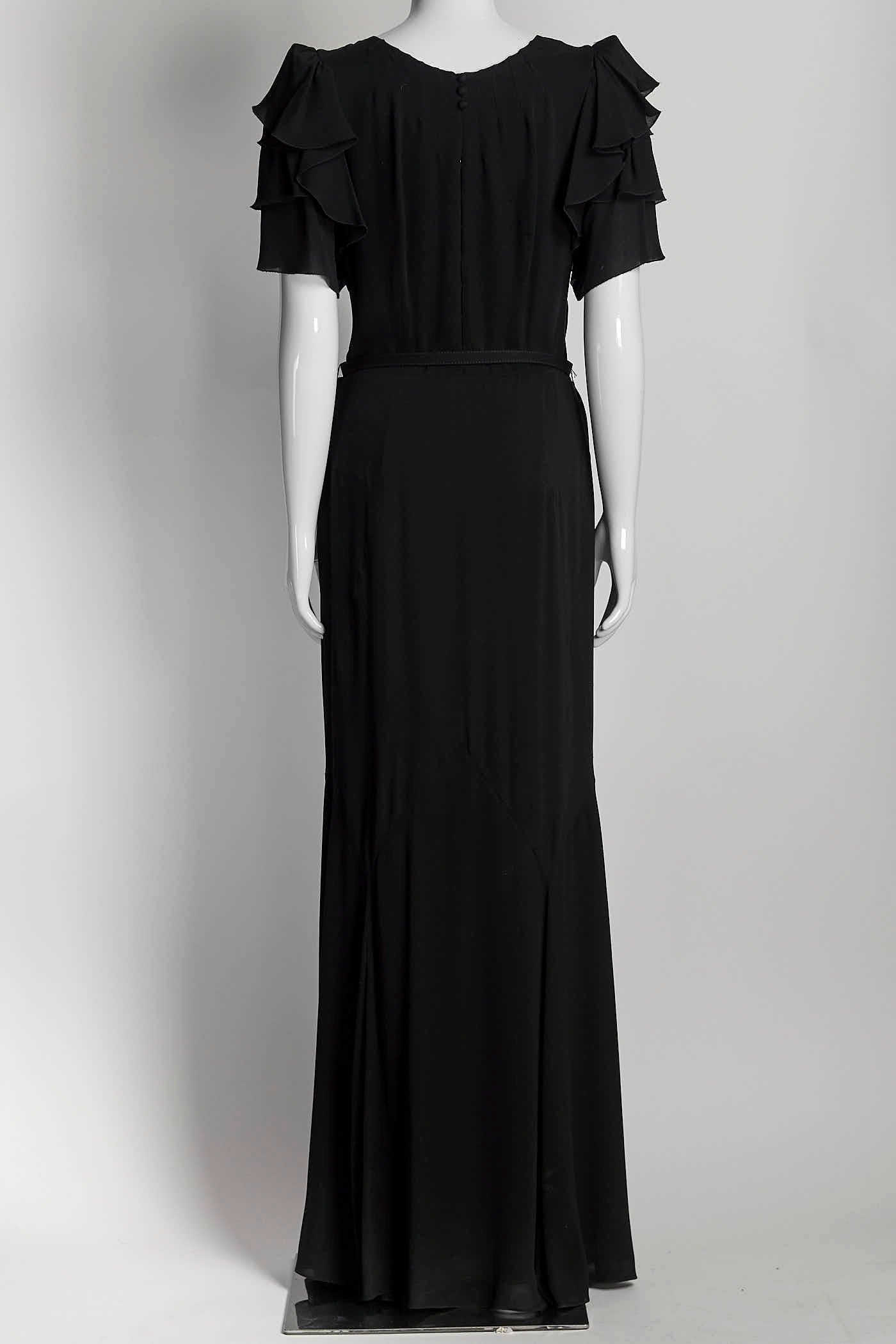 Gucci Black Silk Ruffled Gown with Belt 44