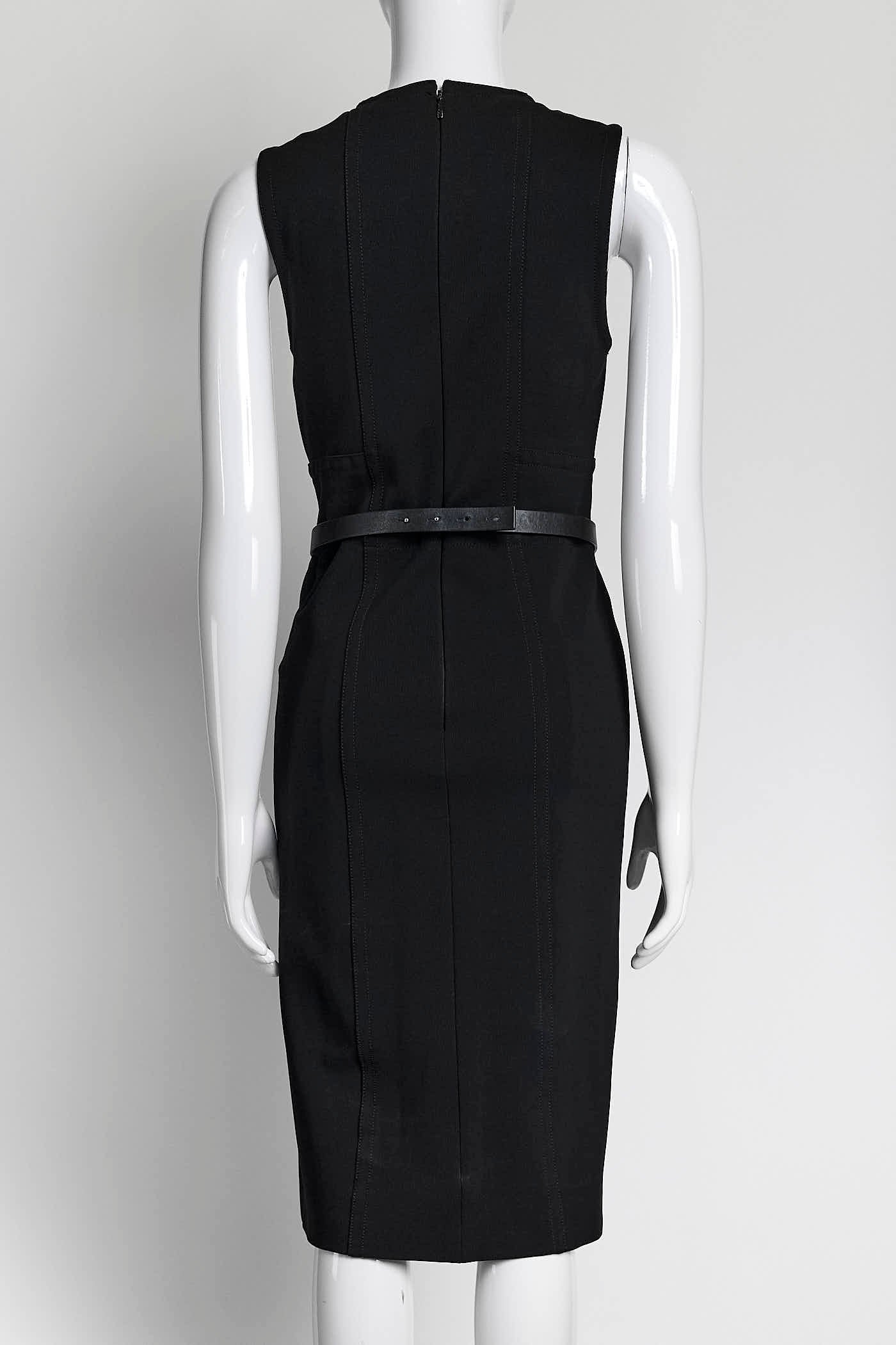 Gucci Black V-Neck Sleeveless Dress with Belt S