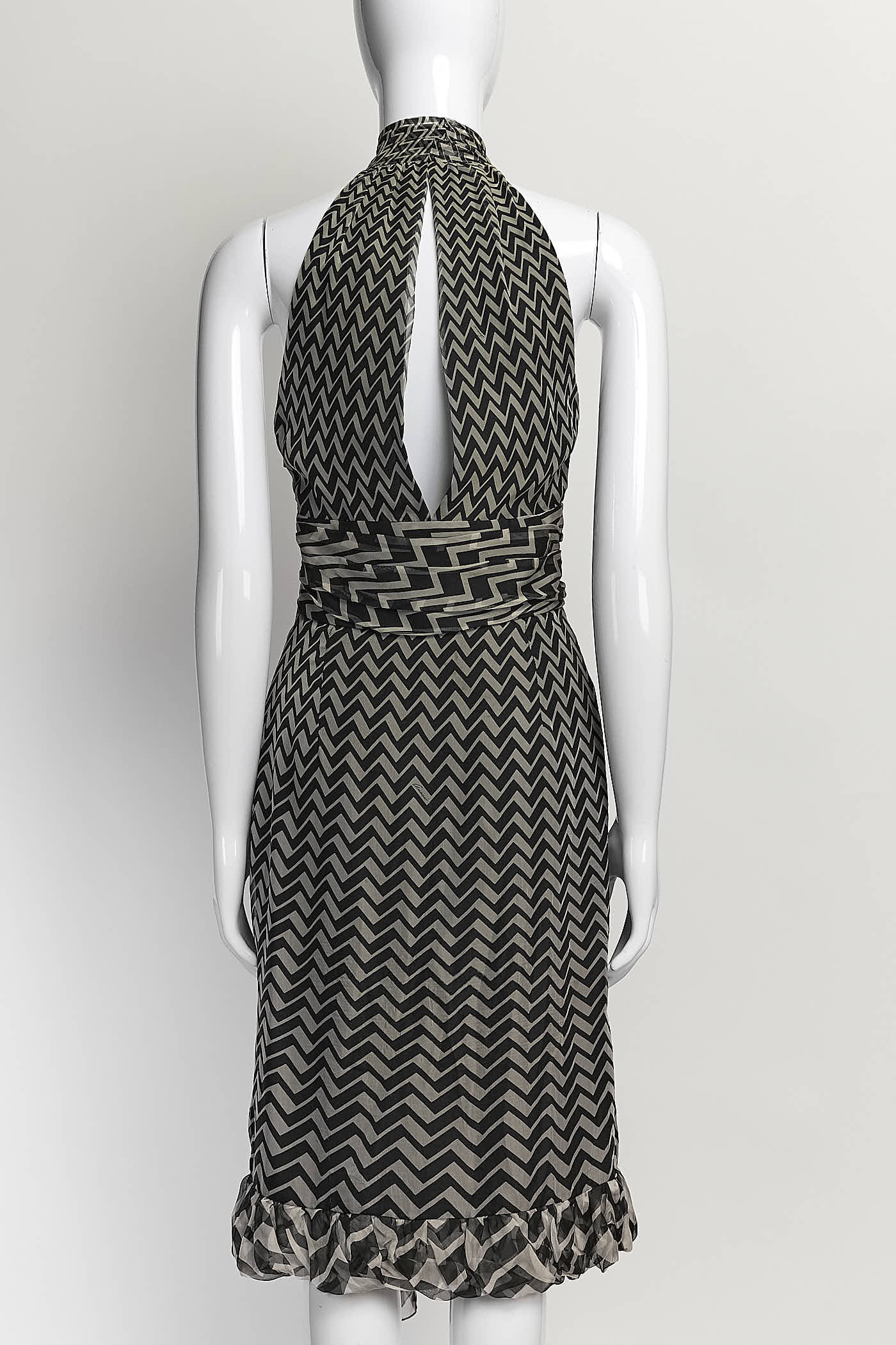 Gucci Black/White Silk Patterned Cocktail Dress 38