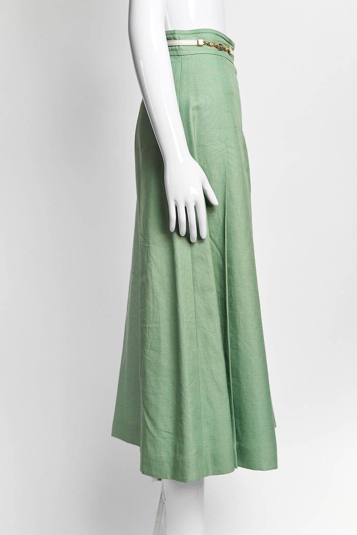Gucci Green Box Pleated Midi Skirt with Belt Detail 40