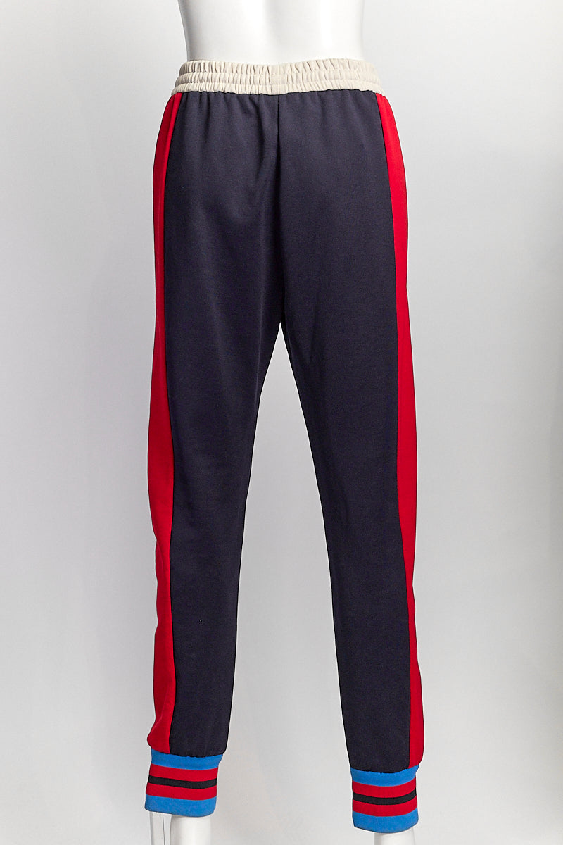 Gucci Navy Drawstring Pants with Red Stripe/Ribbed Hem M