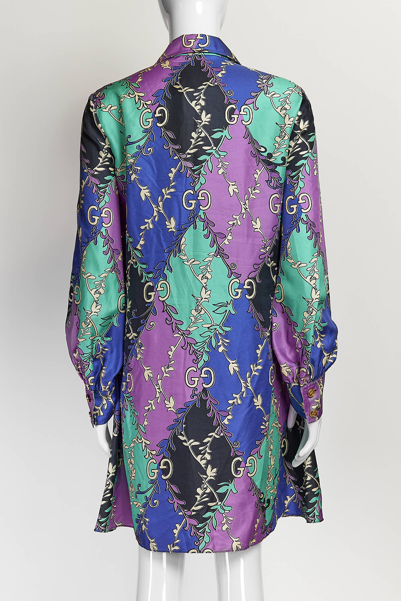 Gucci Purple/Black/Blue GG Logo Silk Dress 38