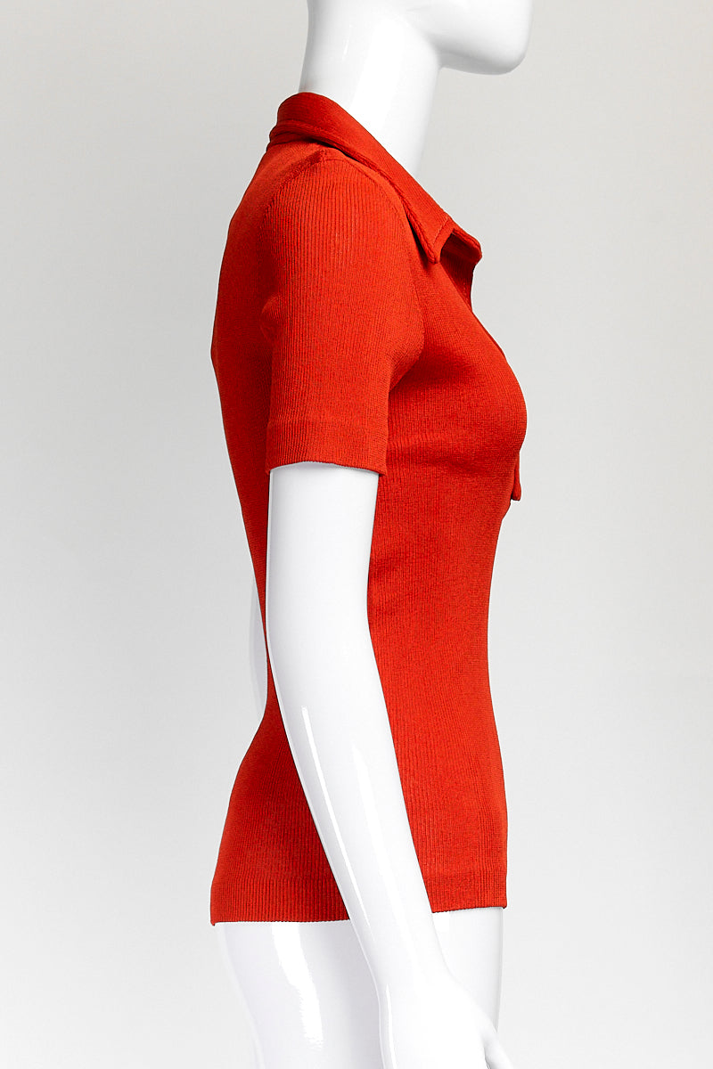 Gucci Rust Red Viscose Rib Knit Polo Shirt M