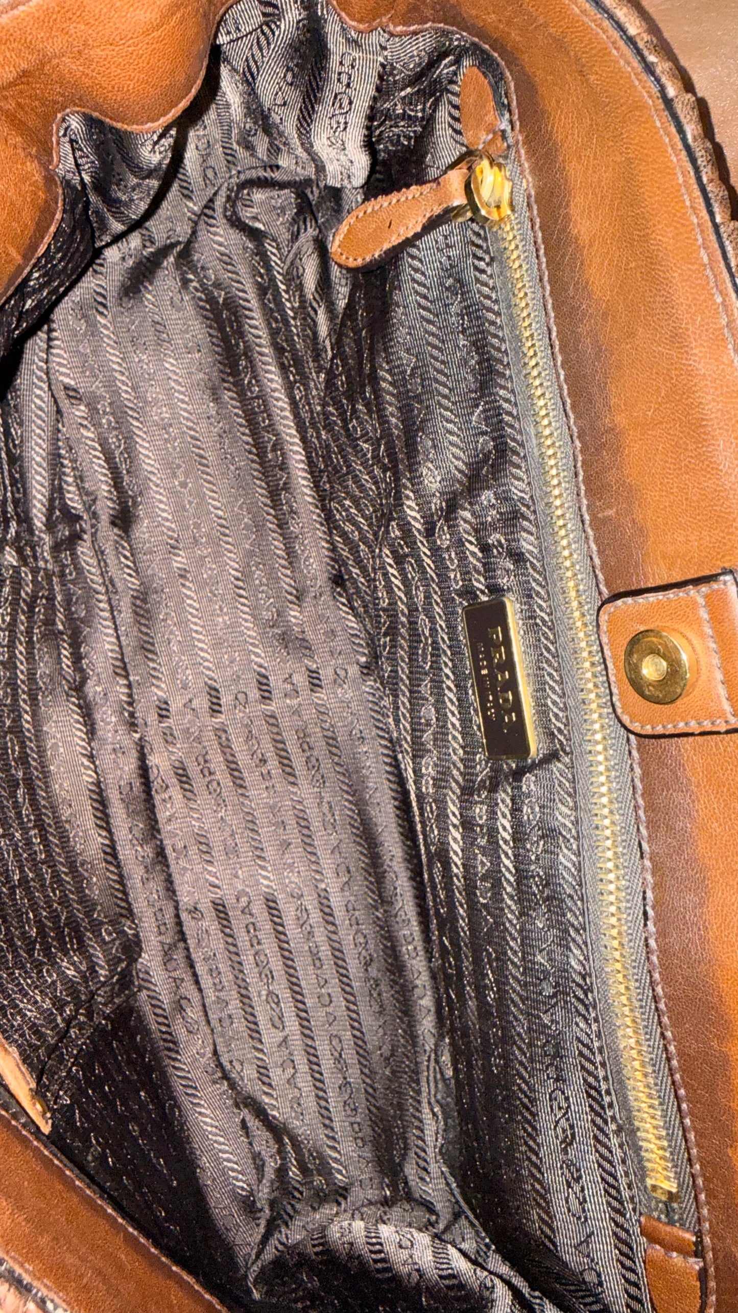 Prada Brown Leather Chevron Handle Bag