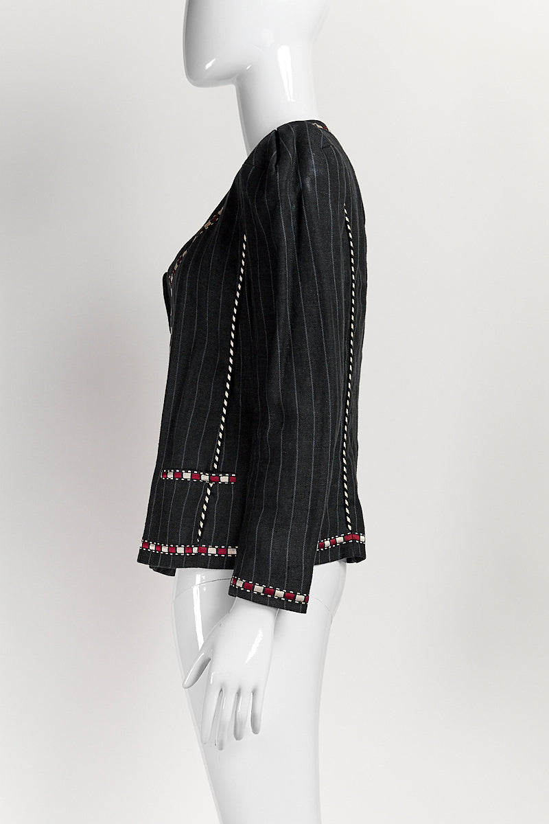 Isabel Marant ÈTOILE Navy Pinstripe Embroidered Jacket 38