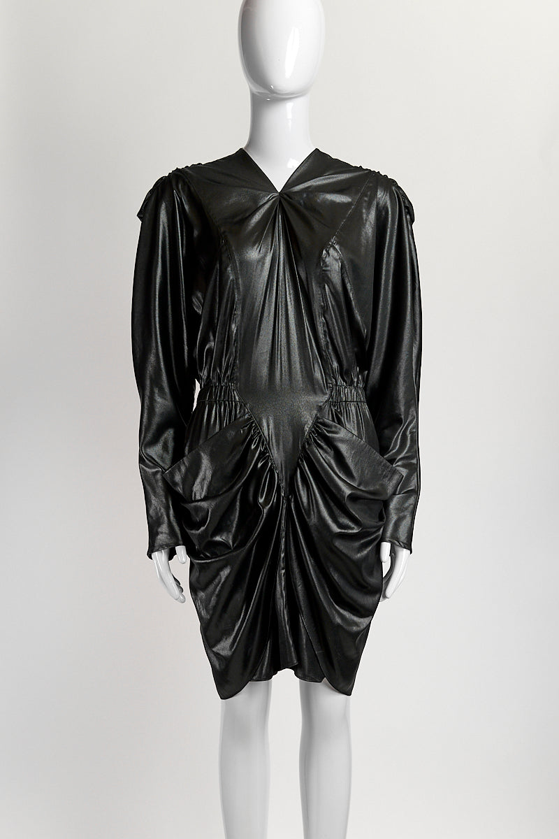 rosette black dress Isabel Marant Ruched Black Metallic Satin Mini Dress 38 – 1132Consignment