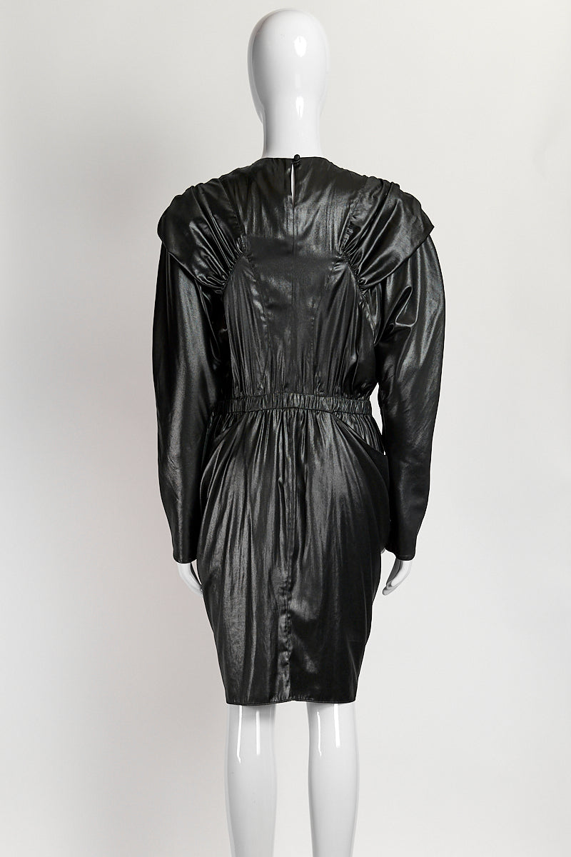Isabel Marant Ruched Black Metallic Satin Mini Dress 38