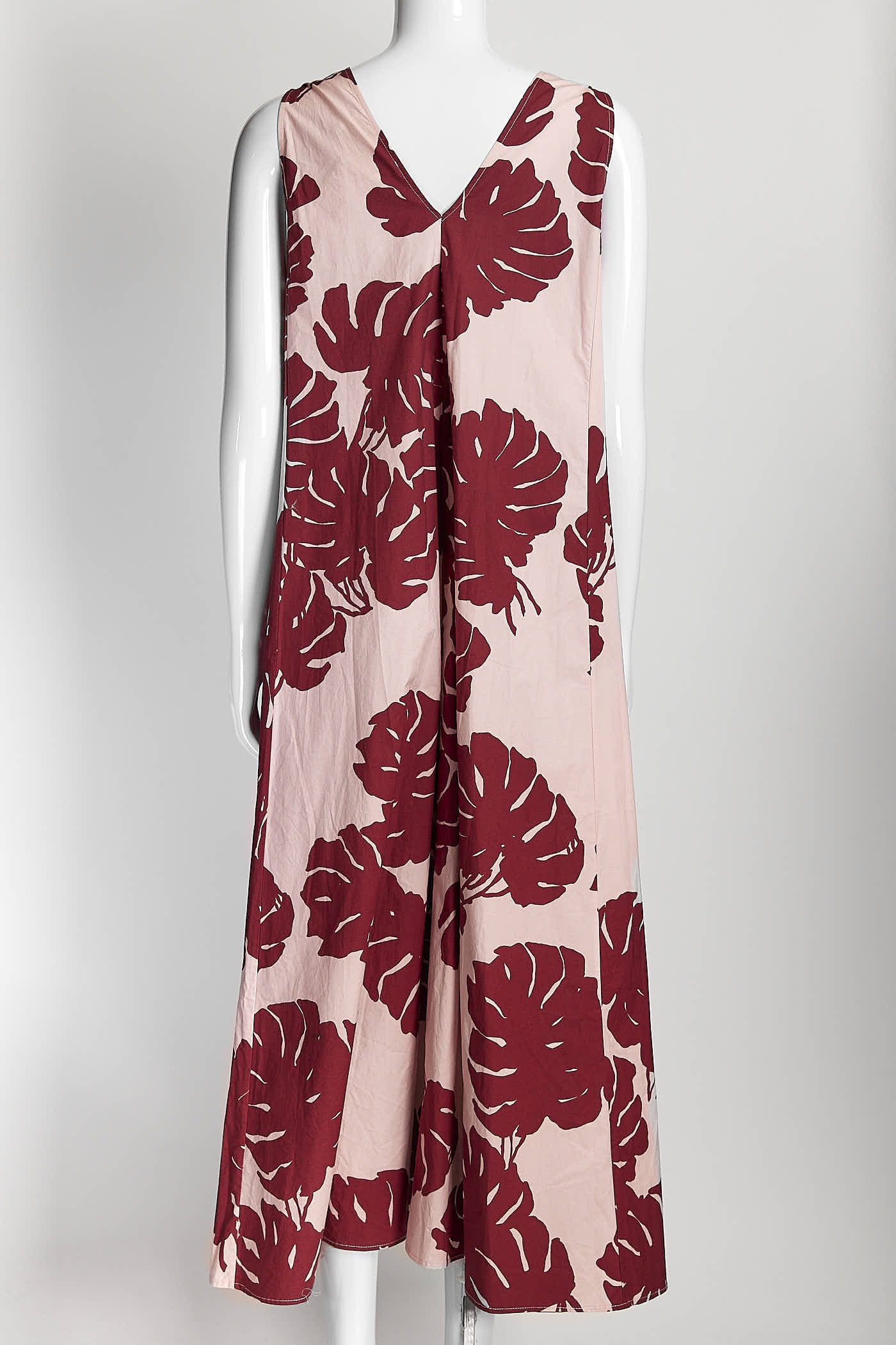 La DoubleJ Pink Monstera-print Sleeveless Dress S