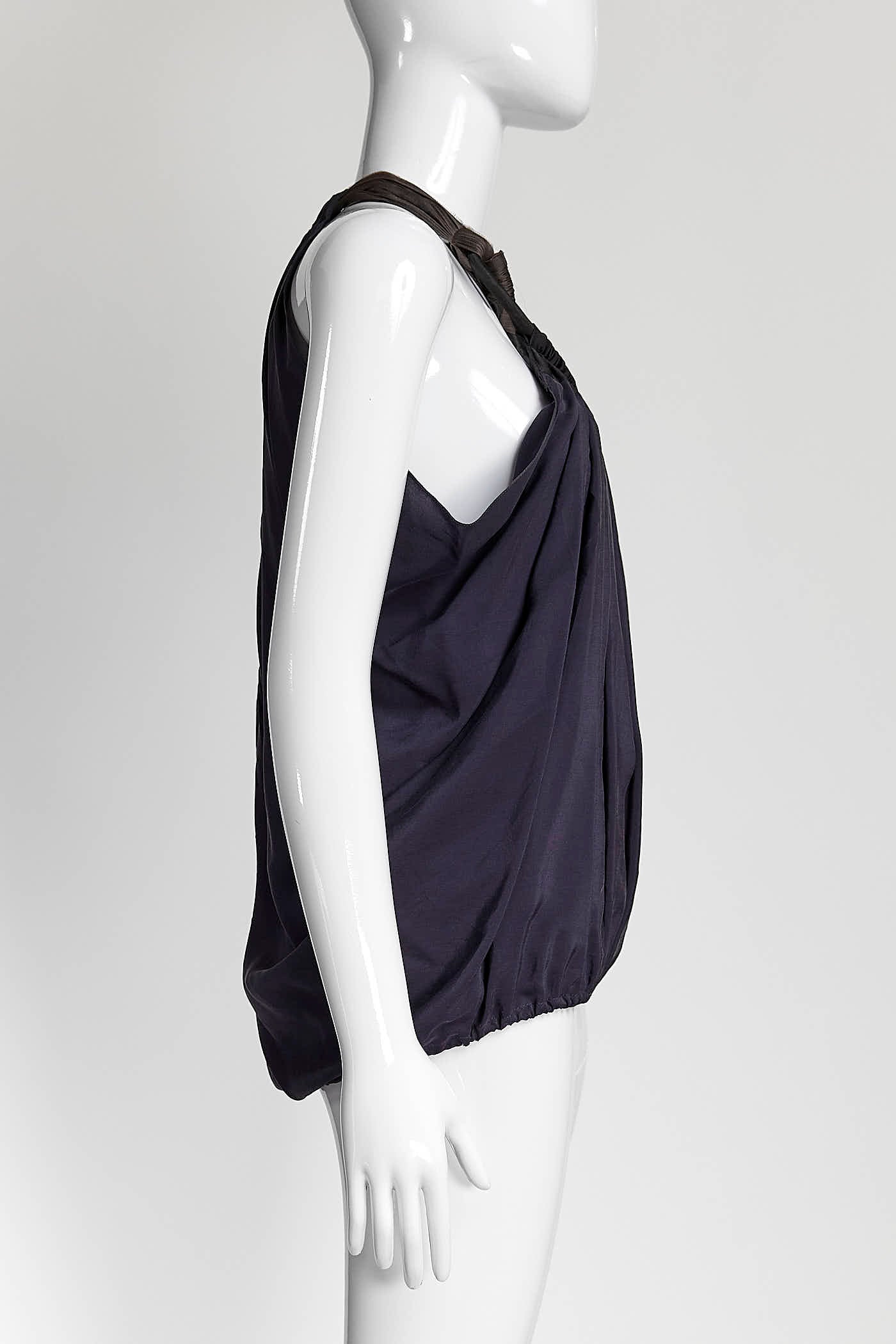 Lanvin Navy Knotted Neck Blouse 42