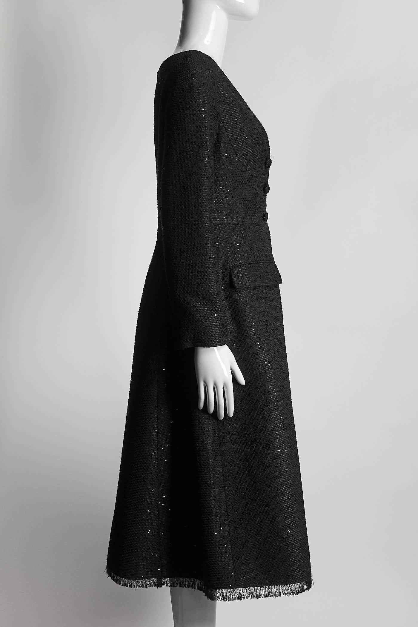 Lela Rose Black Metallic Tweed Coat 6