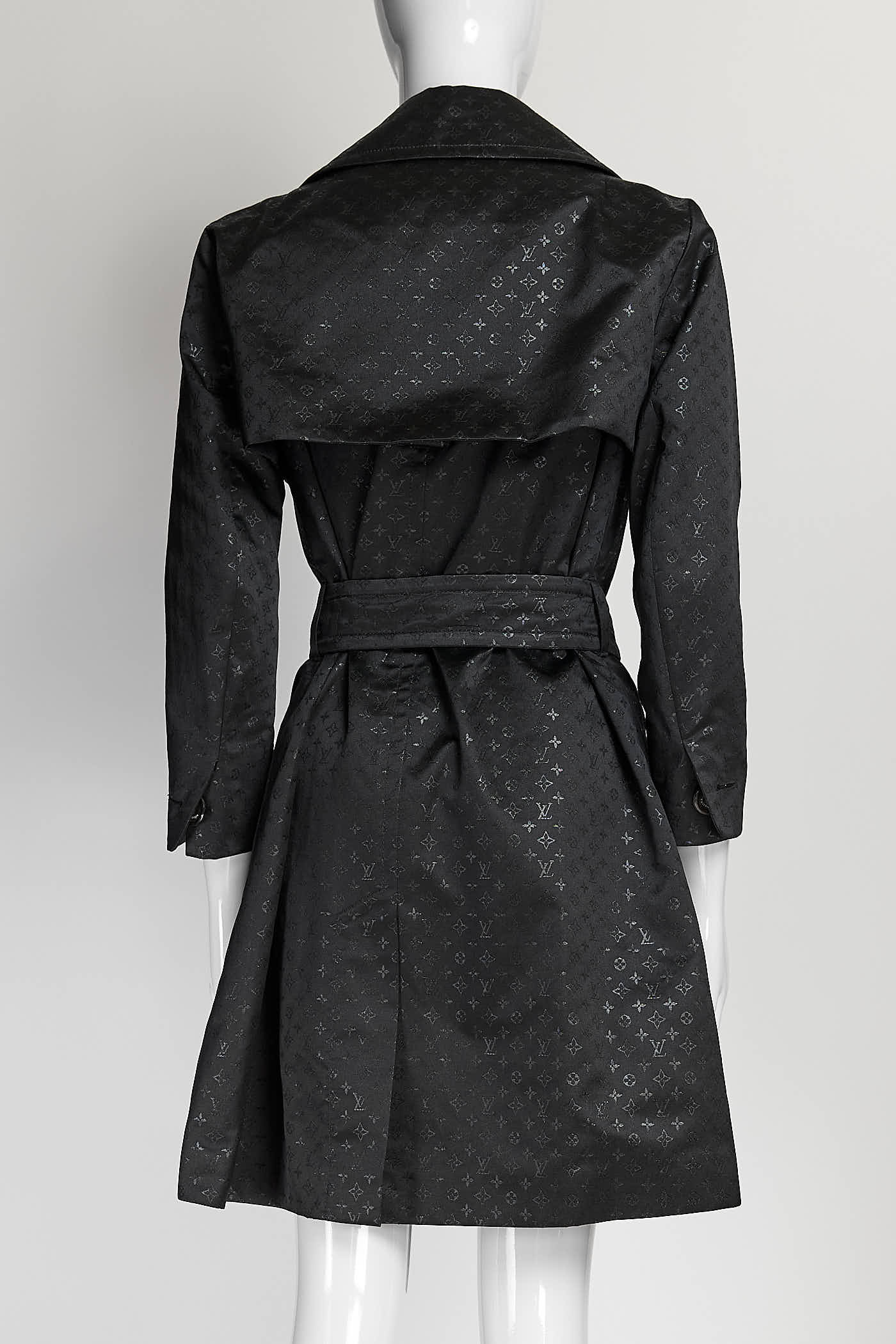 Louis Vuitton Black Metallic Monogram Printed Trench Coat 36