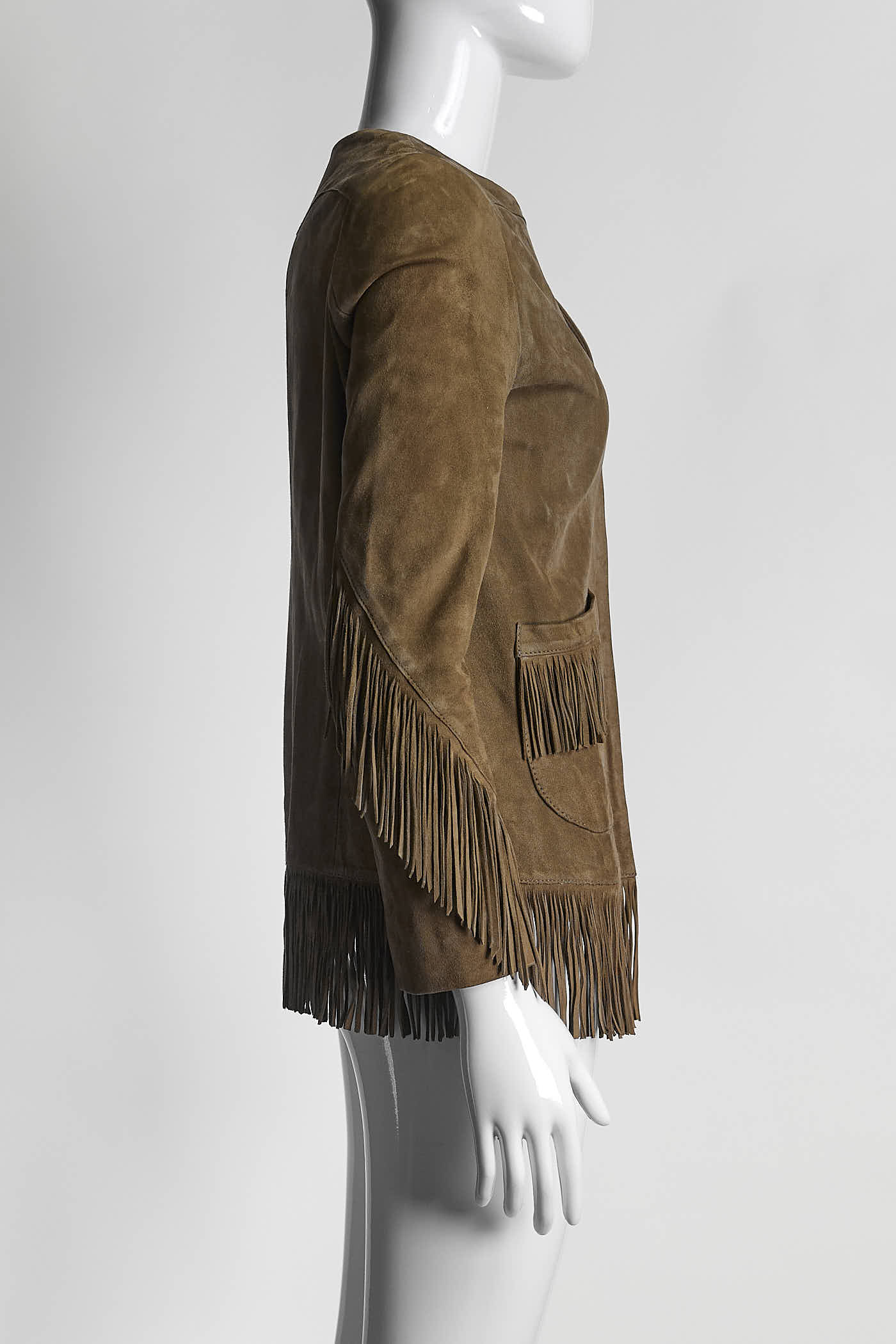 Maje Khaki Fringing Suede Leather Jacket 36