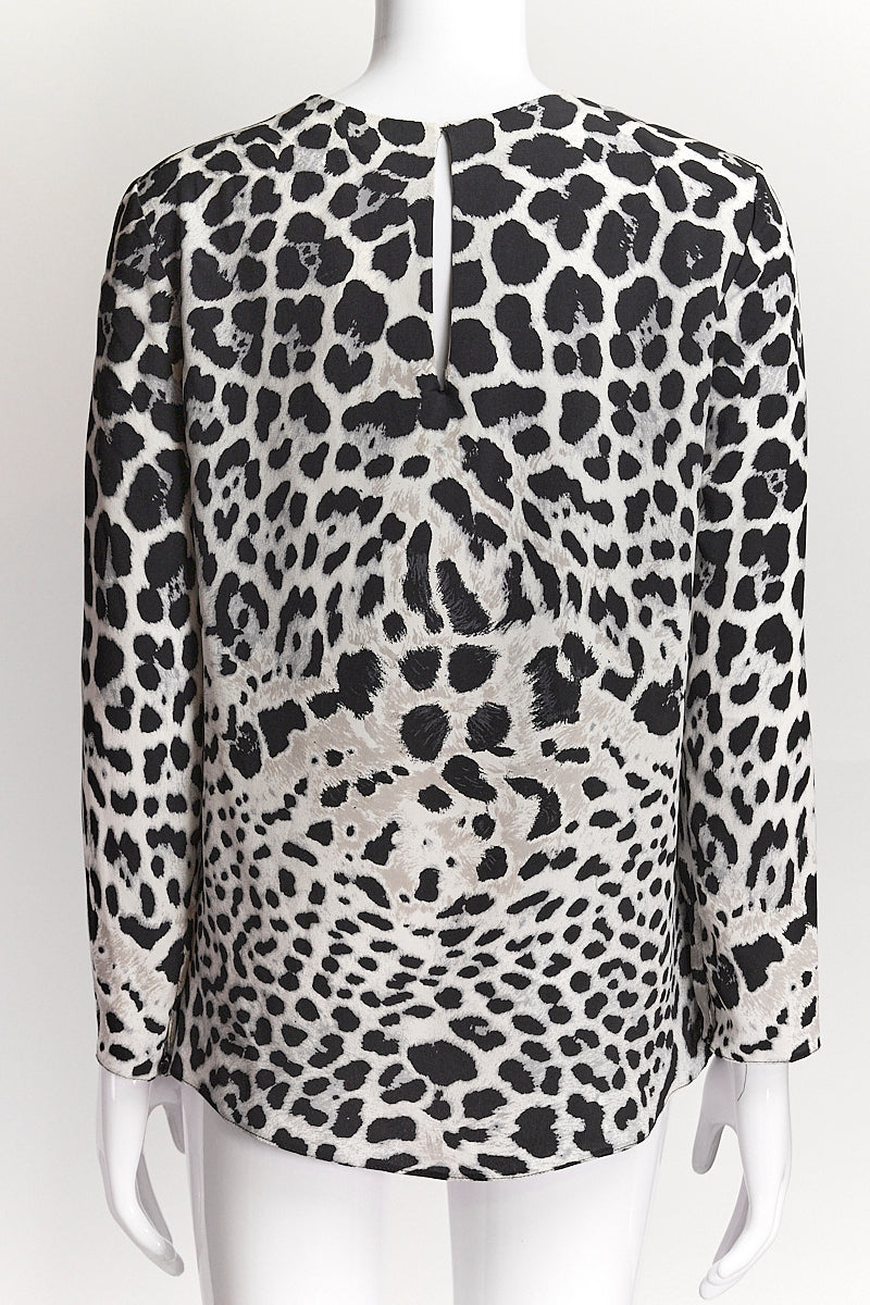 Saint Laurent Animal Print Long Sleeve Button-Up Top IT36