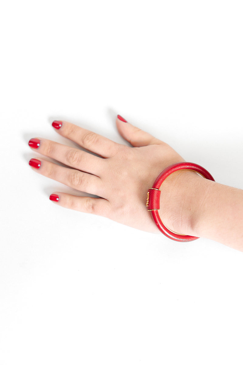 PRADA RED SAFFIANO LEATHER BANGLE BRACELET