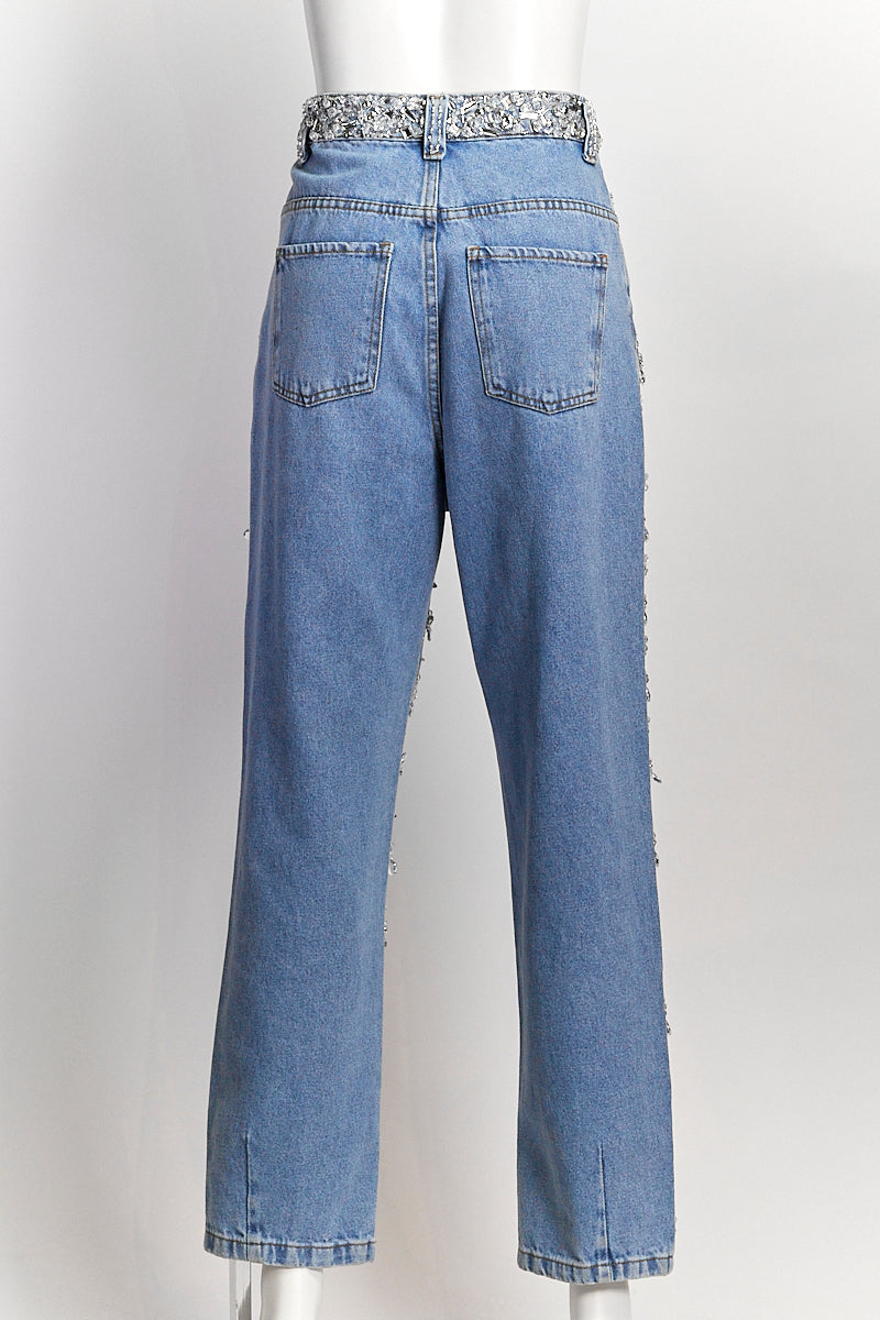 Pat Bo Hand-Beaded High-Waisted Jean US4