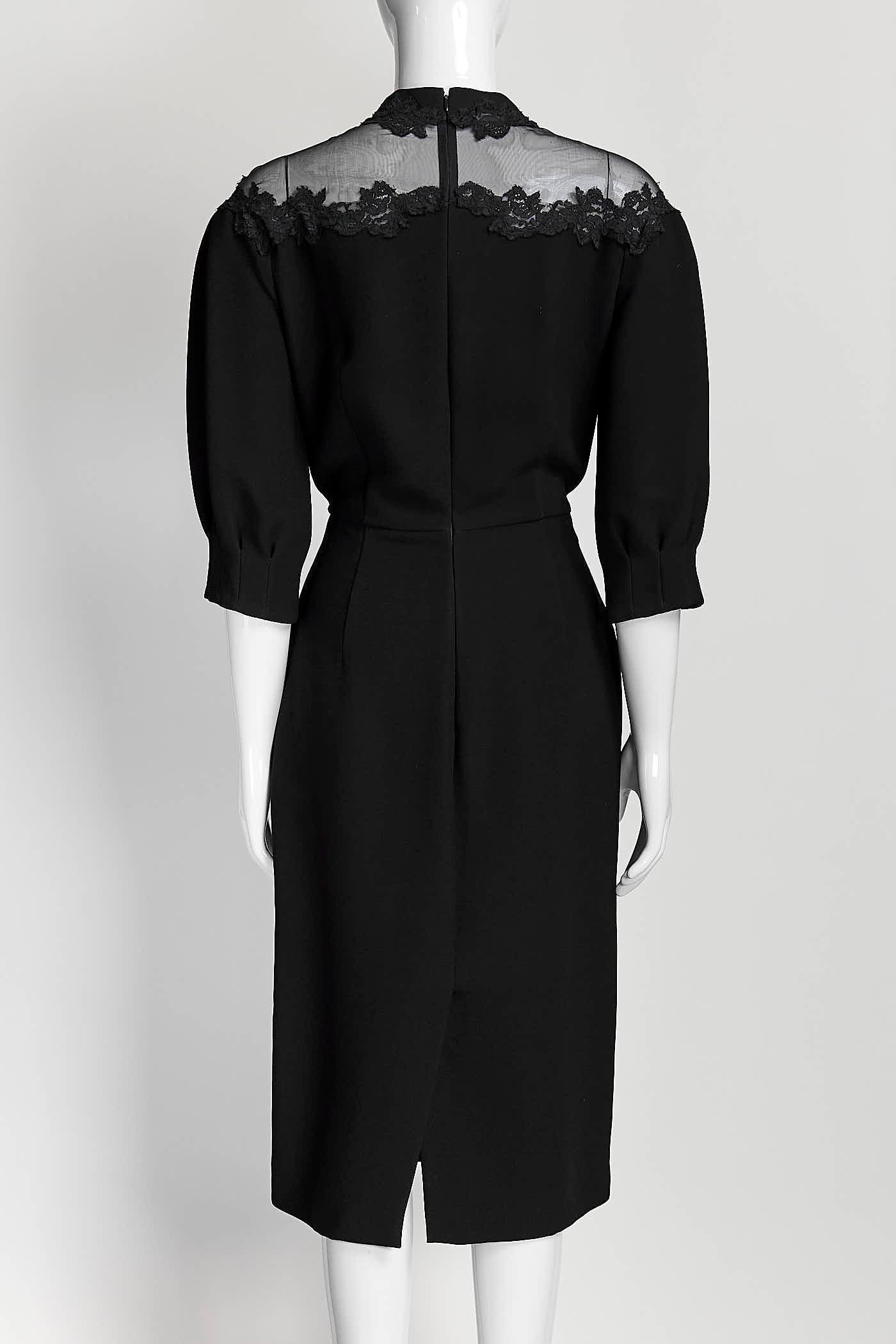 Prada Black Cocktail Dress with Lace/Mesh Neck Detail 42