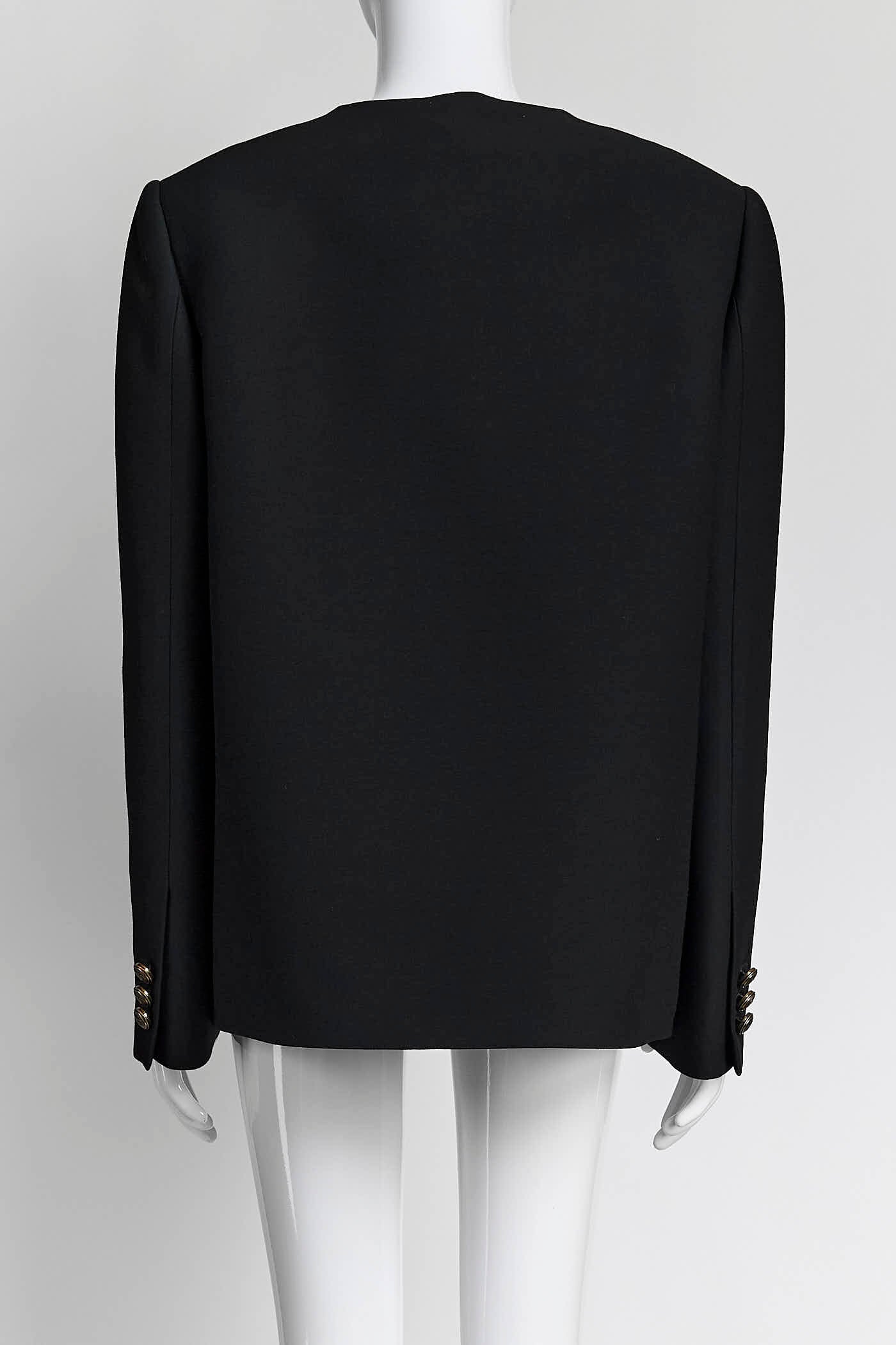 Prada Black Single-Breasted Tricotine Jacket with Gold Logo Buttons 42