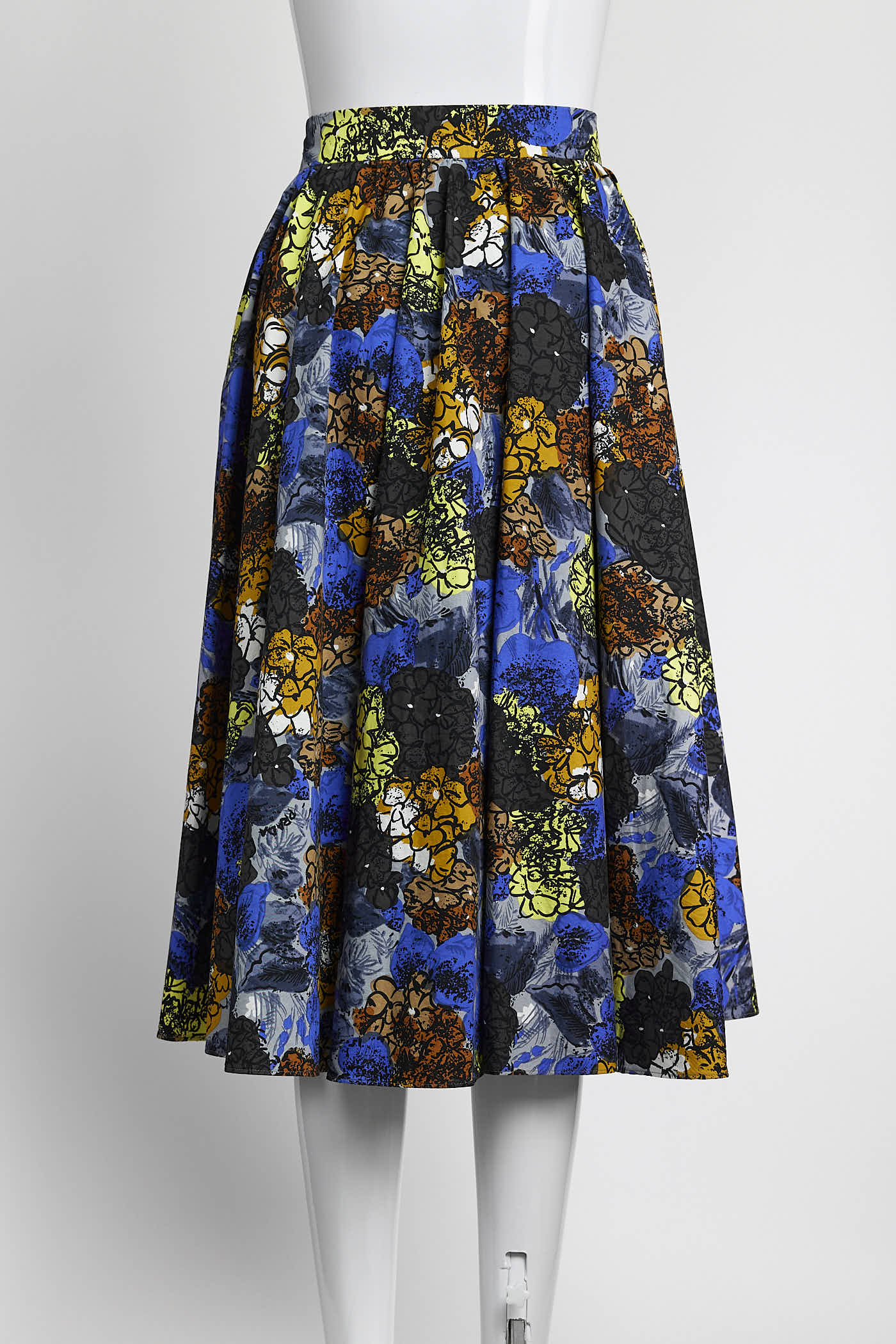 Prada Blue/Yellow Floral Printed Skirt 46