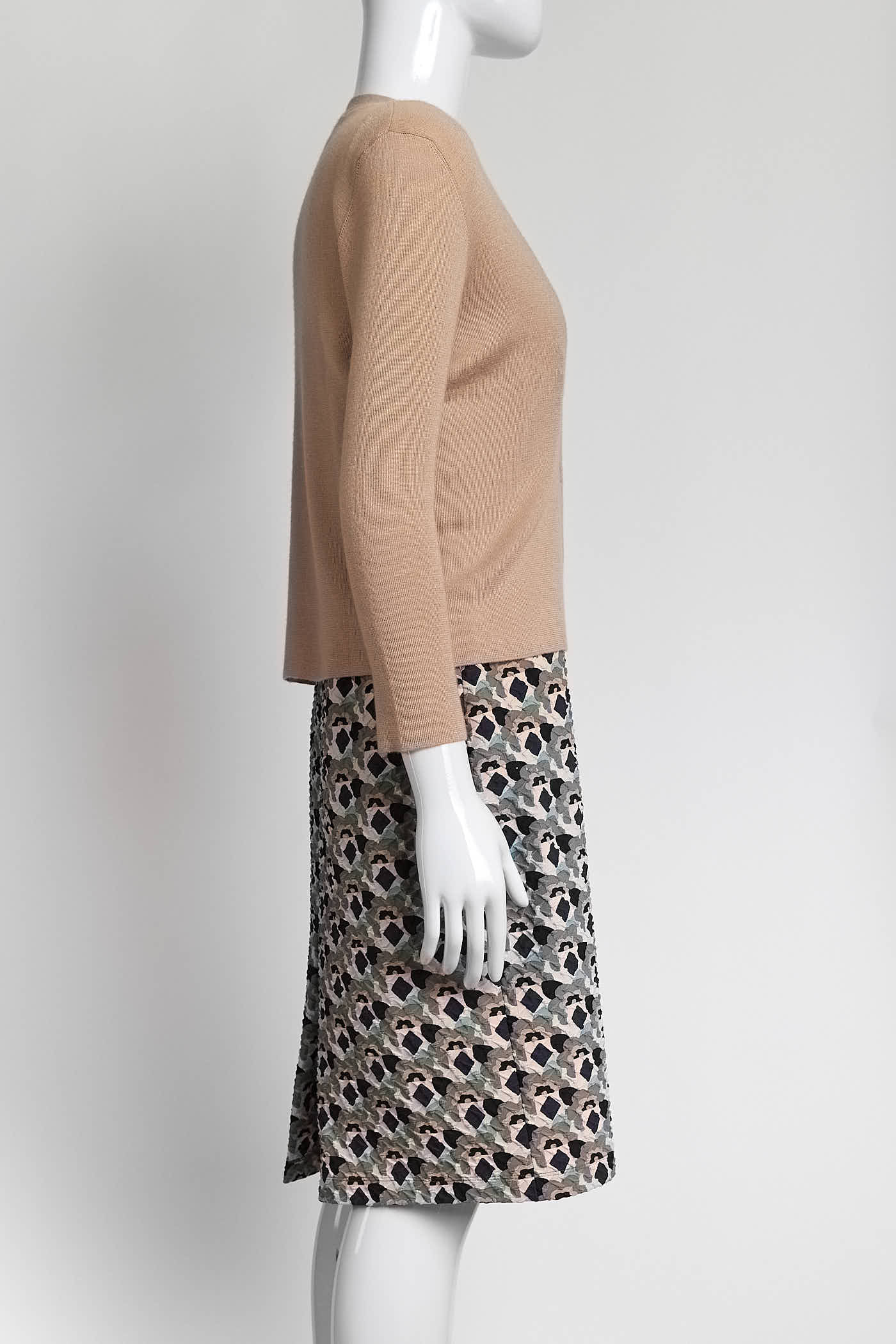 Prada Cloquet Argyle Sleeveless Dress
with Cardigan 42