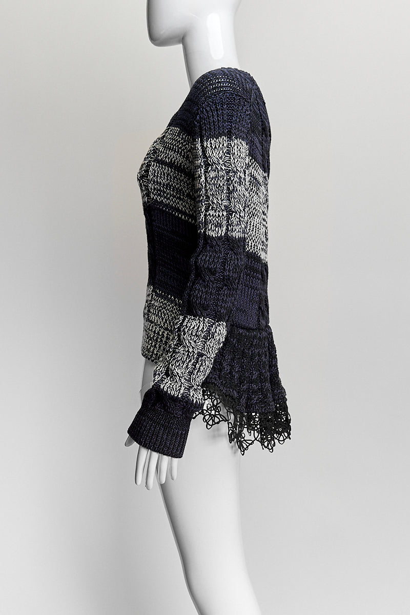 Prada Navy Striped Sweater with Lace IT44