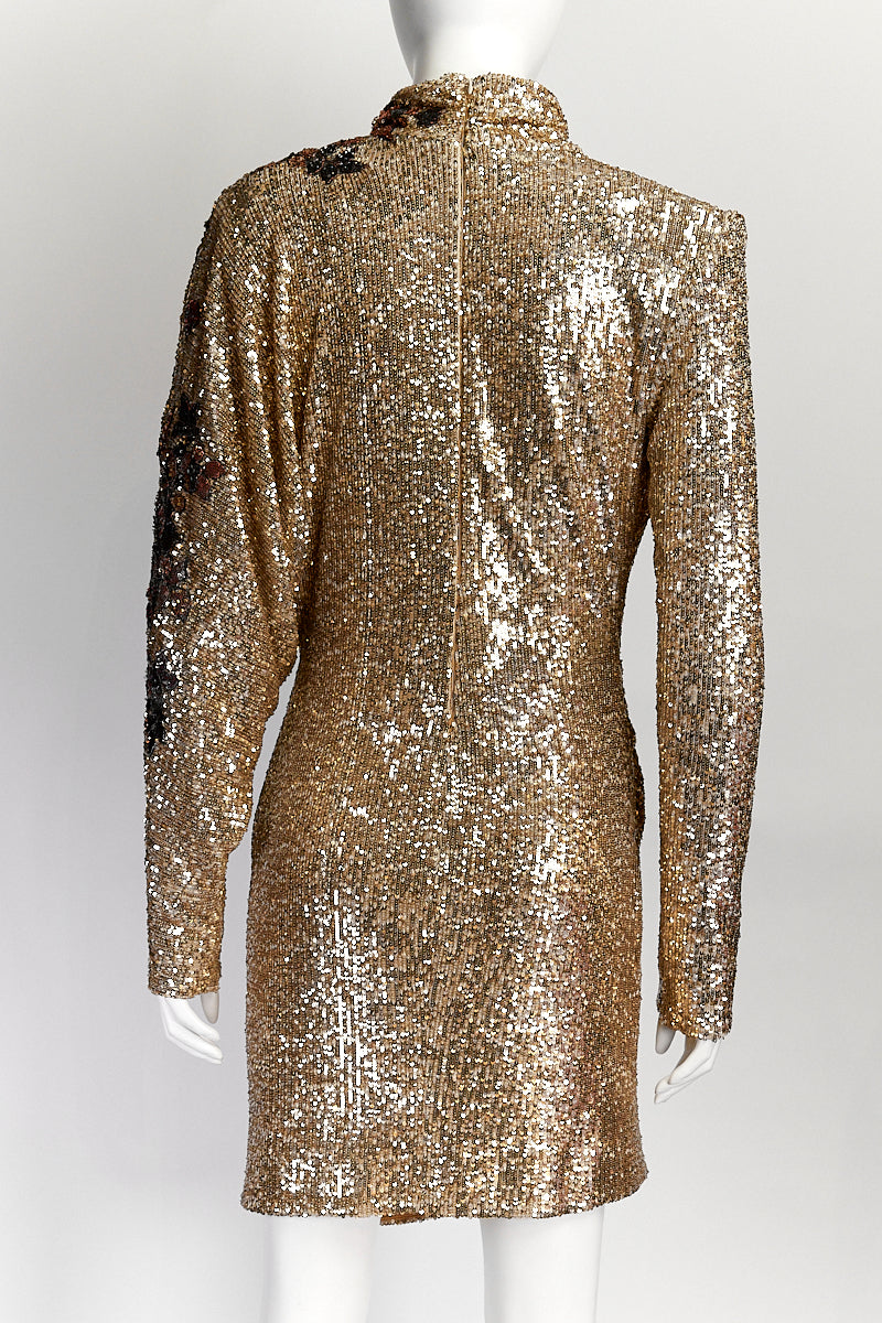 Redemption Gold Sequin Turtle-Neck Mini Dress IT42