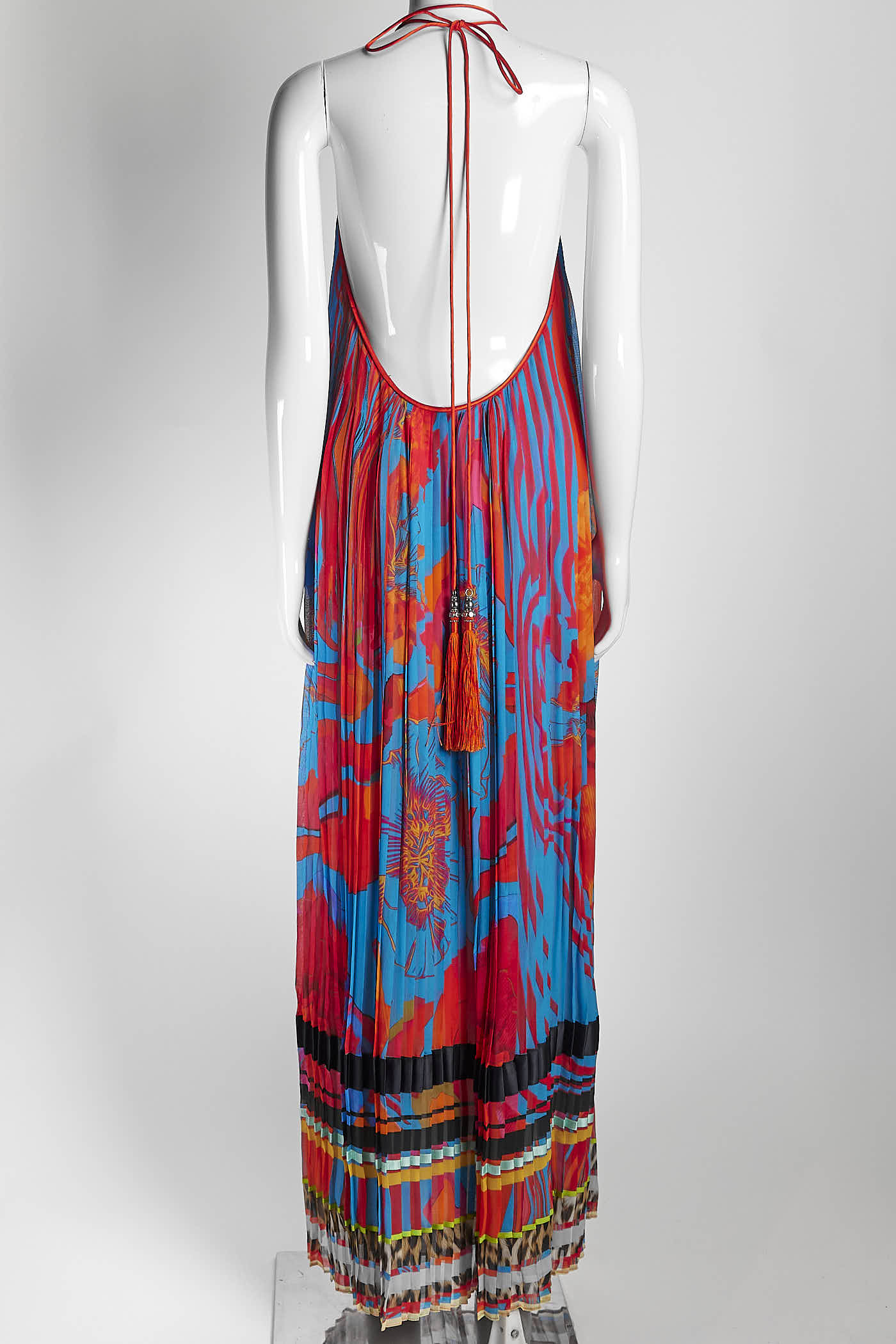 Roberto Cavalli blue/Orange Silk maxi Dress 42