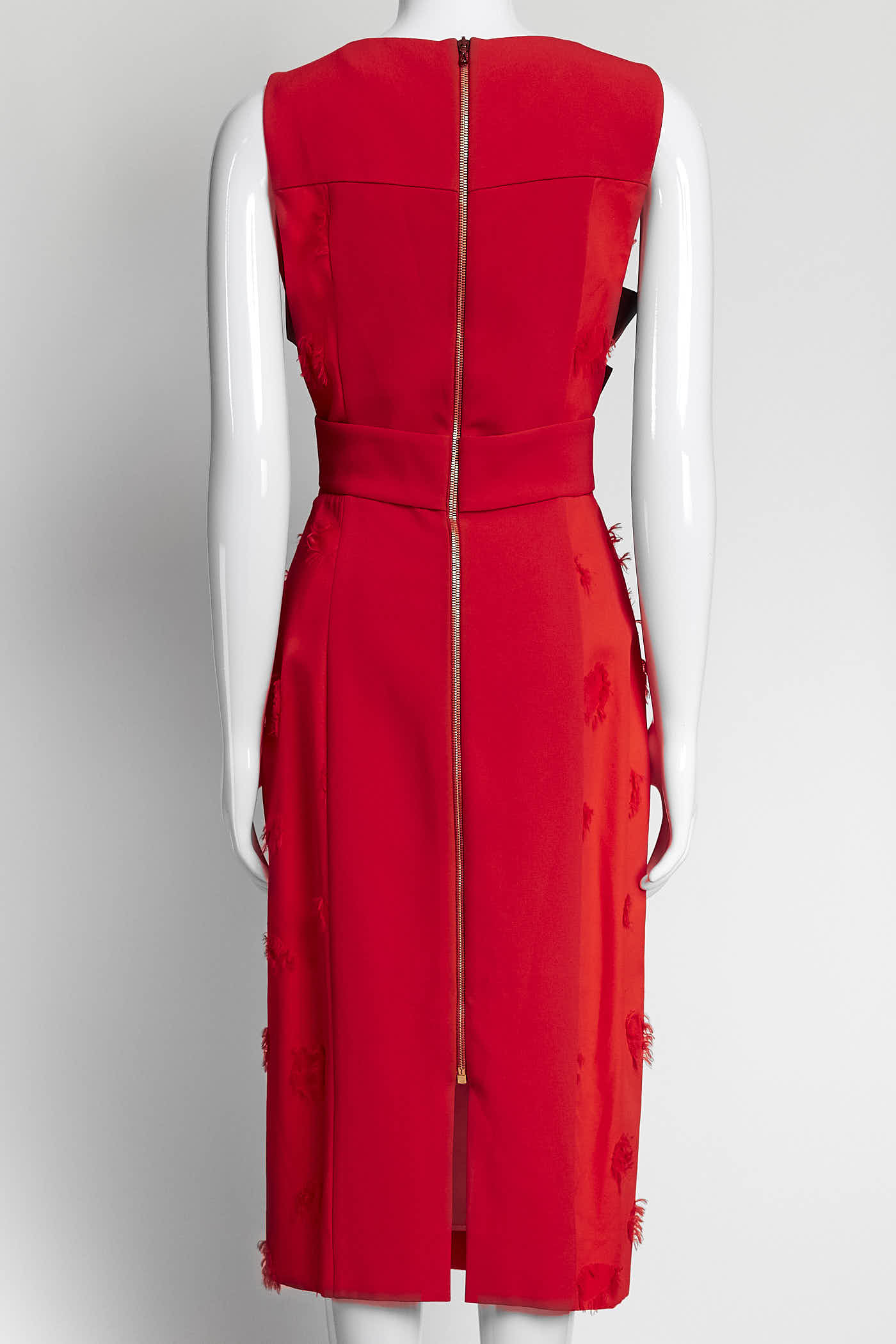Roland Mouret Red Criss-cross Bodice and Textured Fringe Detail Dress 8