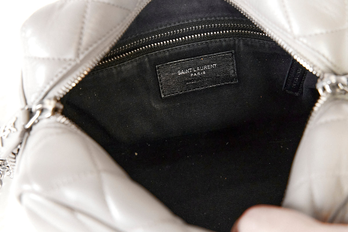 SAINT LAURENT LOULOU SMALL MATELASSE CHEVRON GREY BOWLING BAG