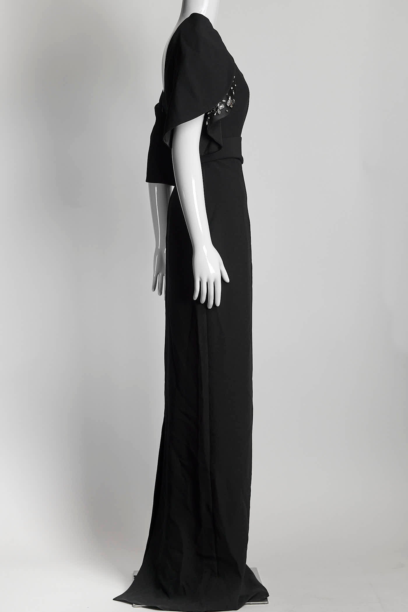Safiyaa Black Gown with Crystal Detail US10