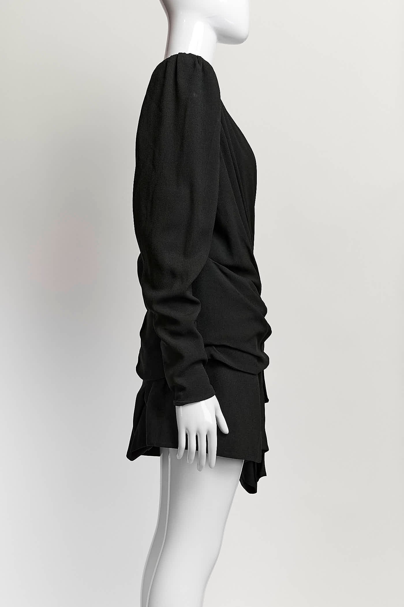 Saint Laurent Black Draped Jersey Dress 38