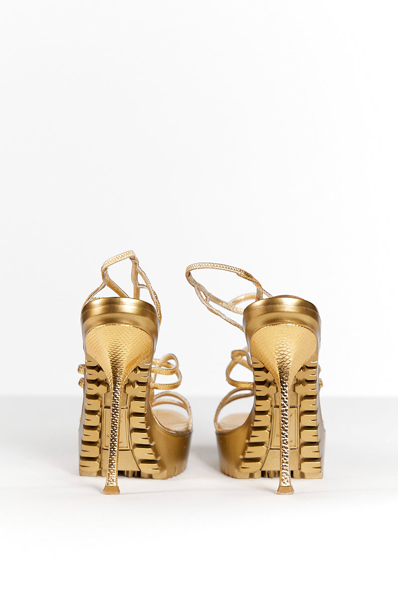 Saint Laurent Leather Gold Sandals 37.5/38