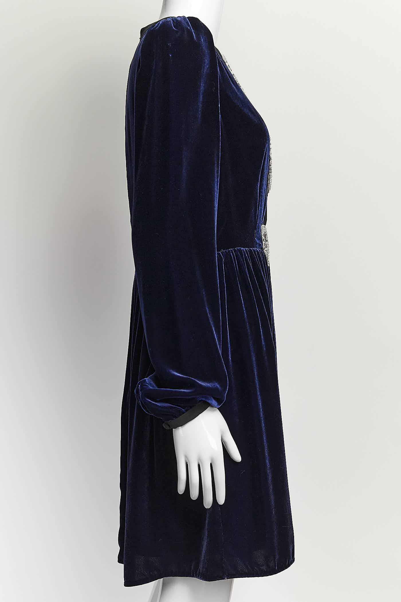 Saloni Navy Velvet Dress with Bow Detail UK8