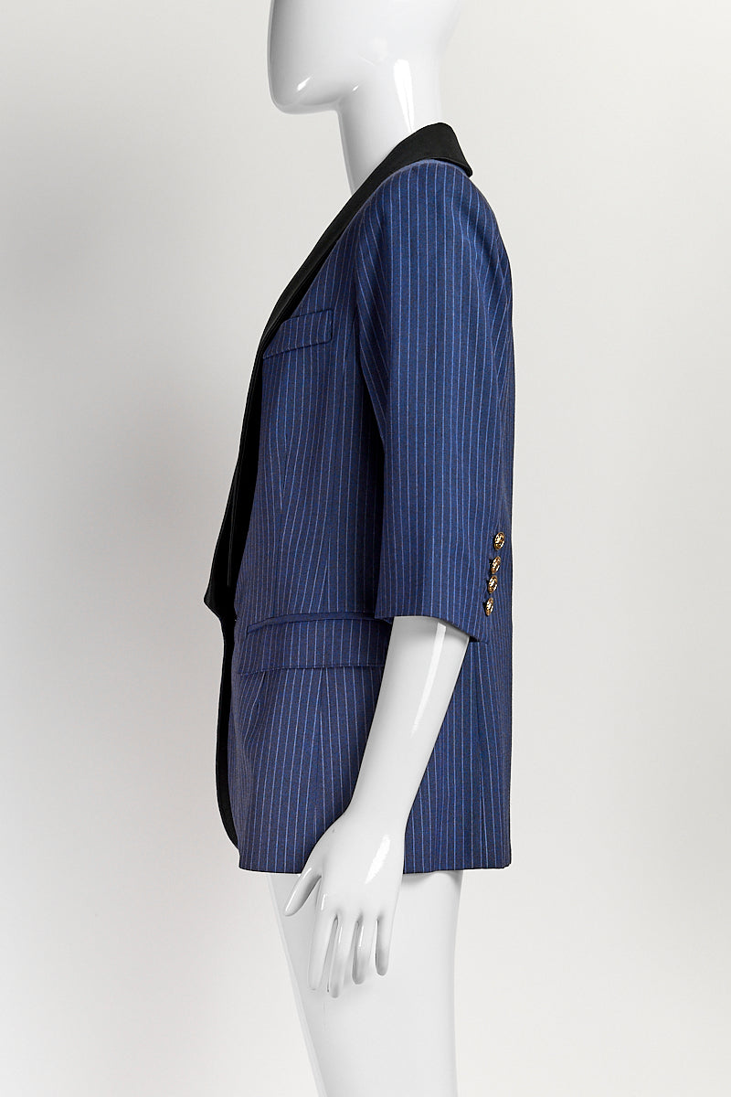 Smythe Blue Striped Blazer w/Black Collar 8