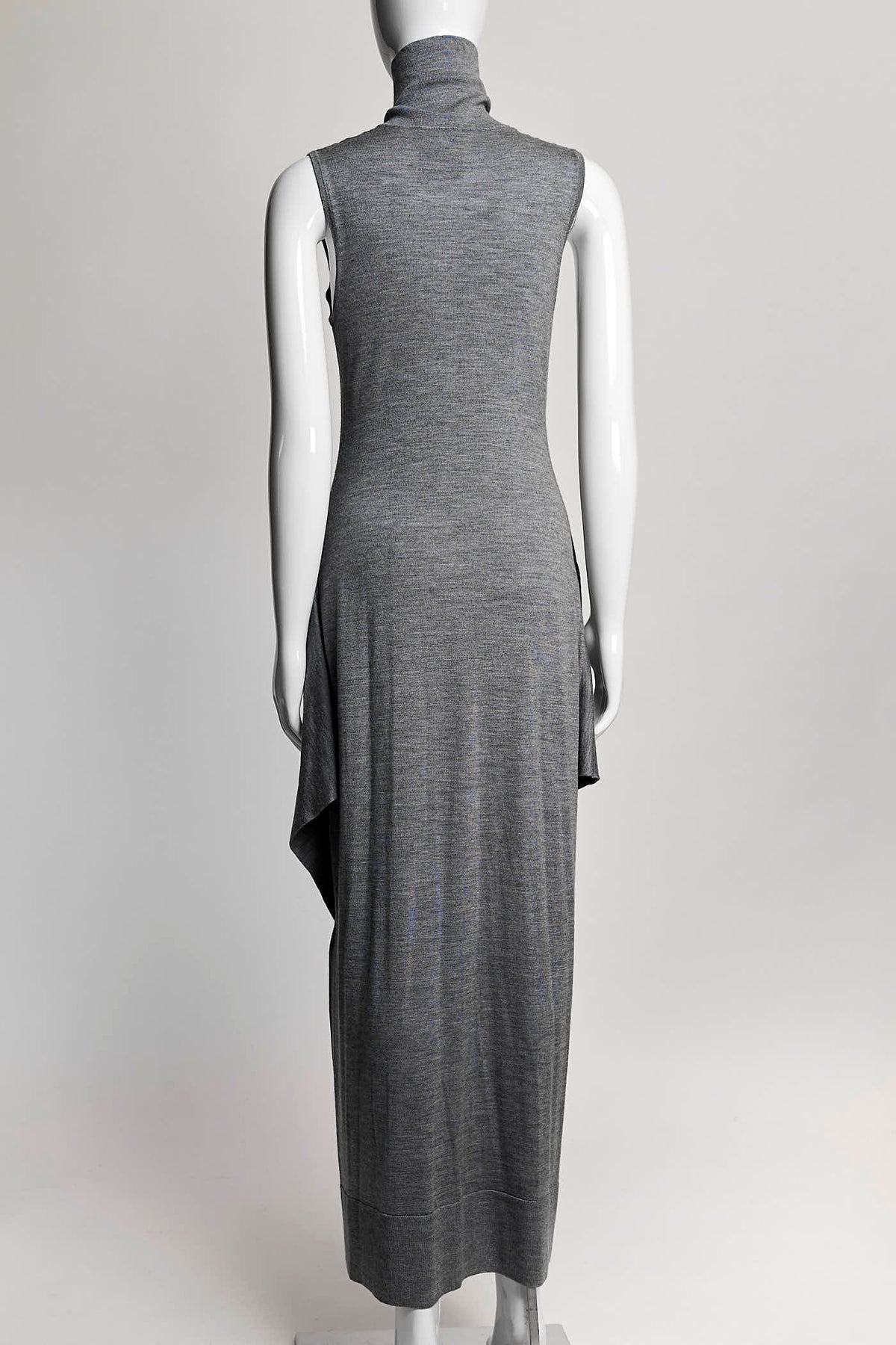 TOTEME Turtle Neck Draped Grey Wool-Silk Knit Dress S
