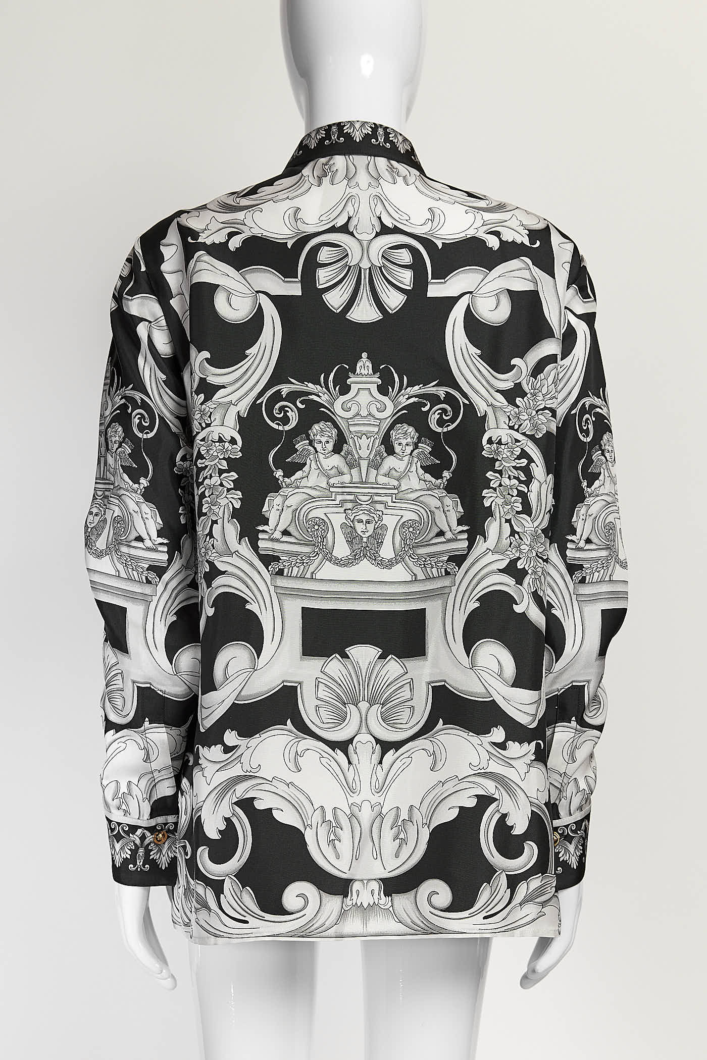 Versace Black/White Printed Silk Shirt/Top 40