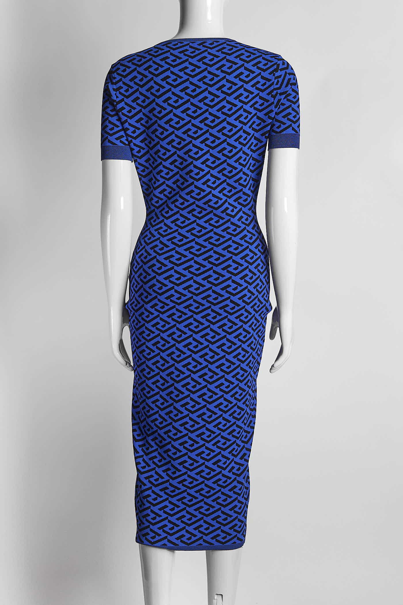 Versace Blue La Greca Knitted Midi Dress 40