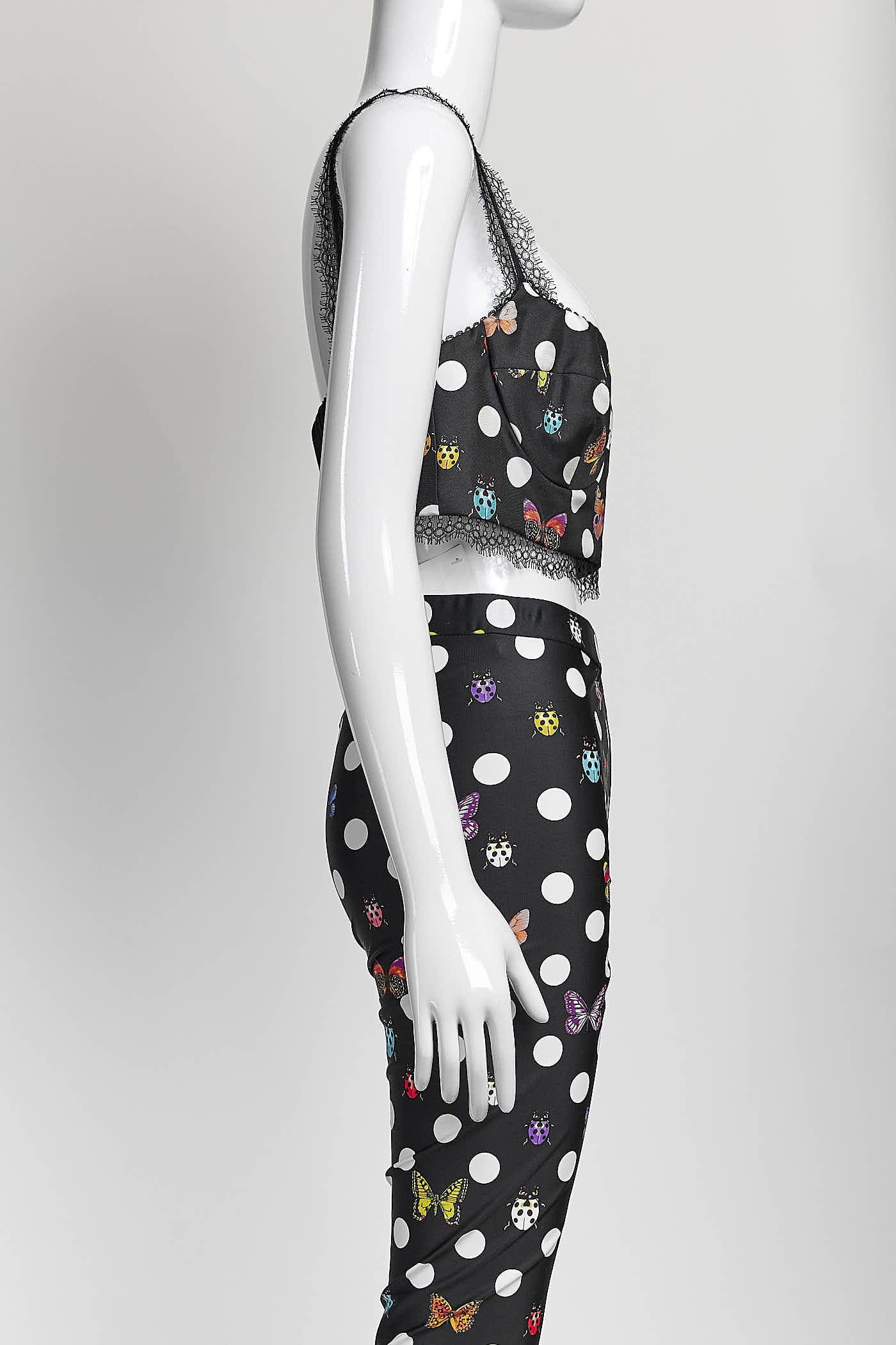 Versace Dua Lipa Black Polka Dot Print with Butterfly Bralett/Tights Set 38