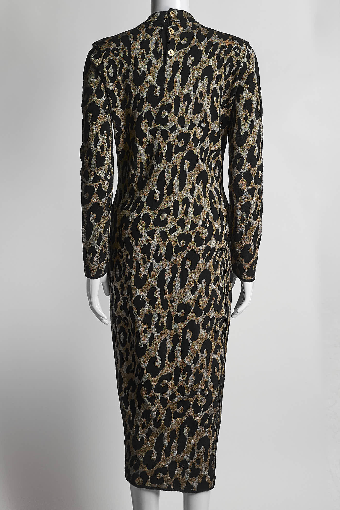 Versace Metallic Leopard Patterned Kint Dress
