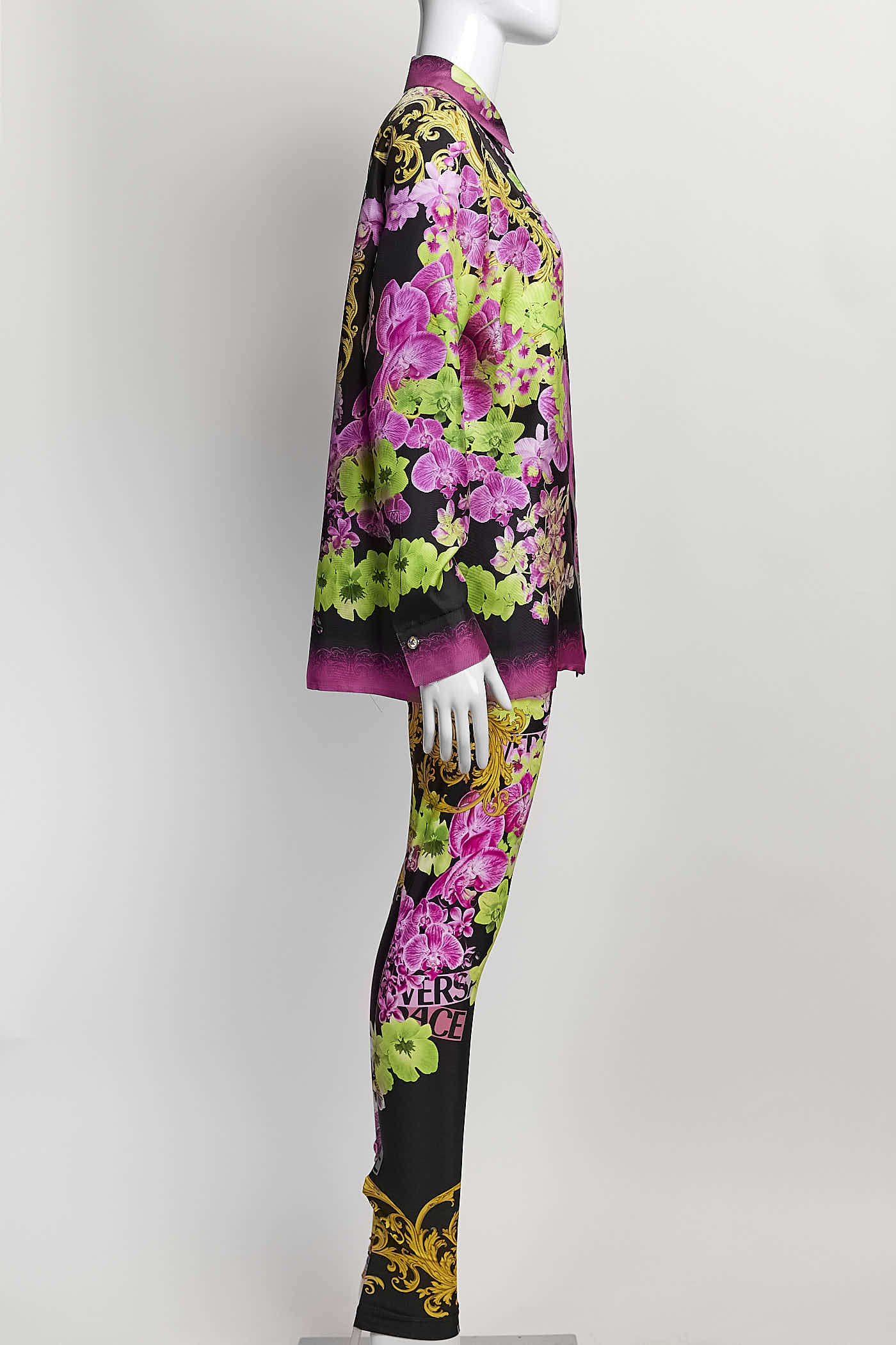Versace Pink Orchid Silk Blouse/Pant Set 38