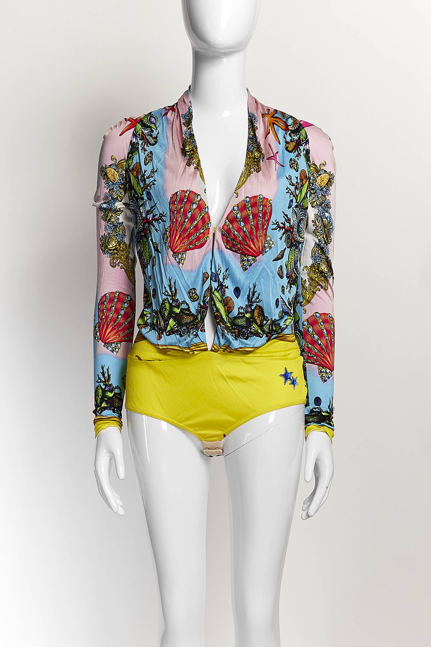 Versace Yellow/Pink Seashell Bodysuit/Skirt Set 40