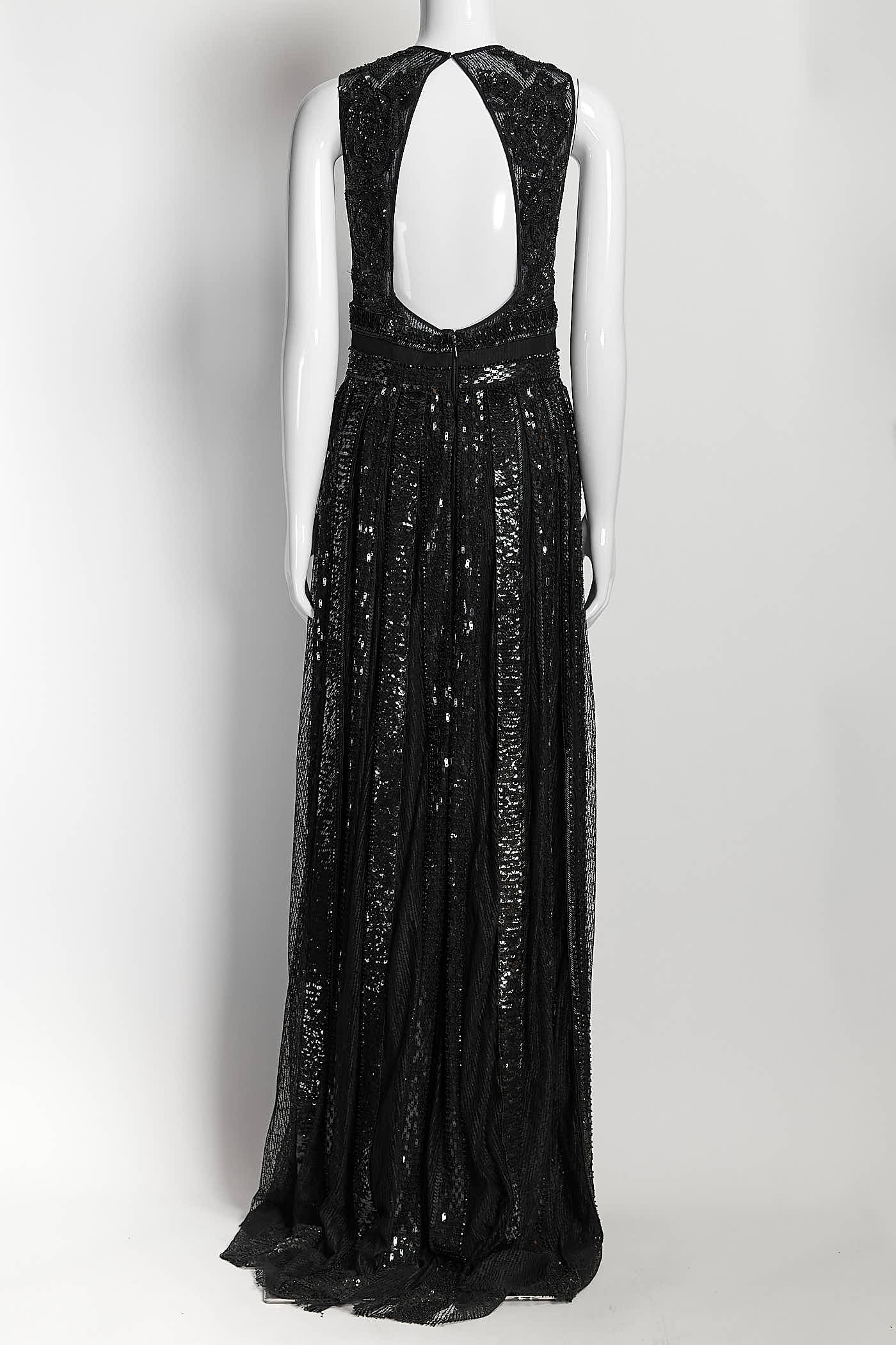 ZUHAIR MURAD Black Beaded Sequin Open Back Gown US 8