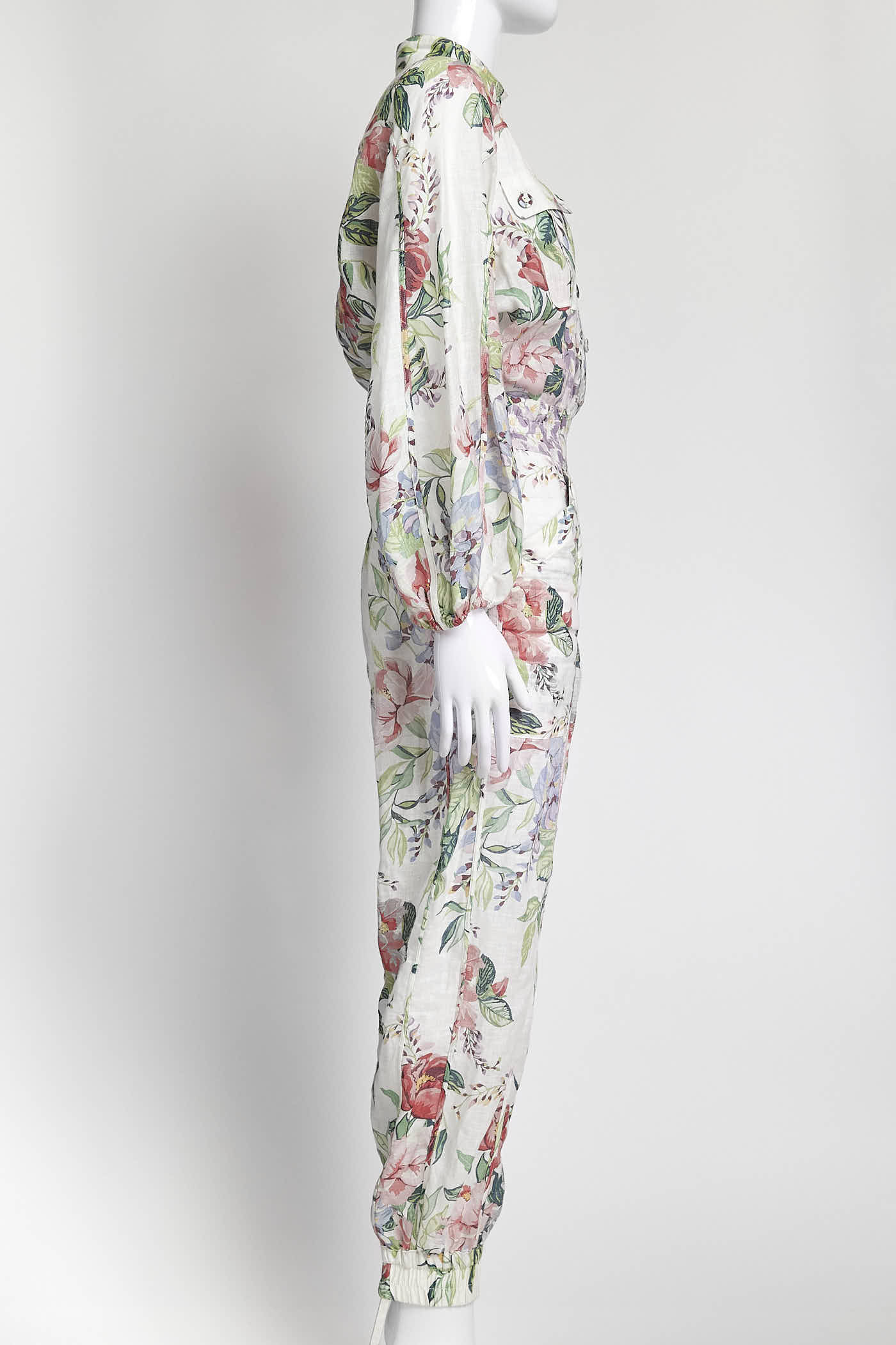 Zimmermann Floral Linen White Jumpsuit 0